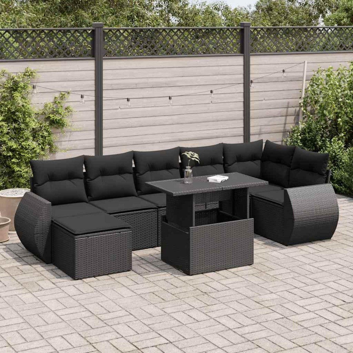 VIDAXL Salon de jardin 8 pcs avec coussins noir resine tressee