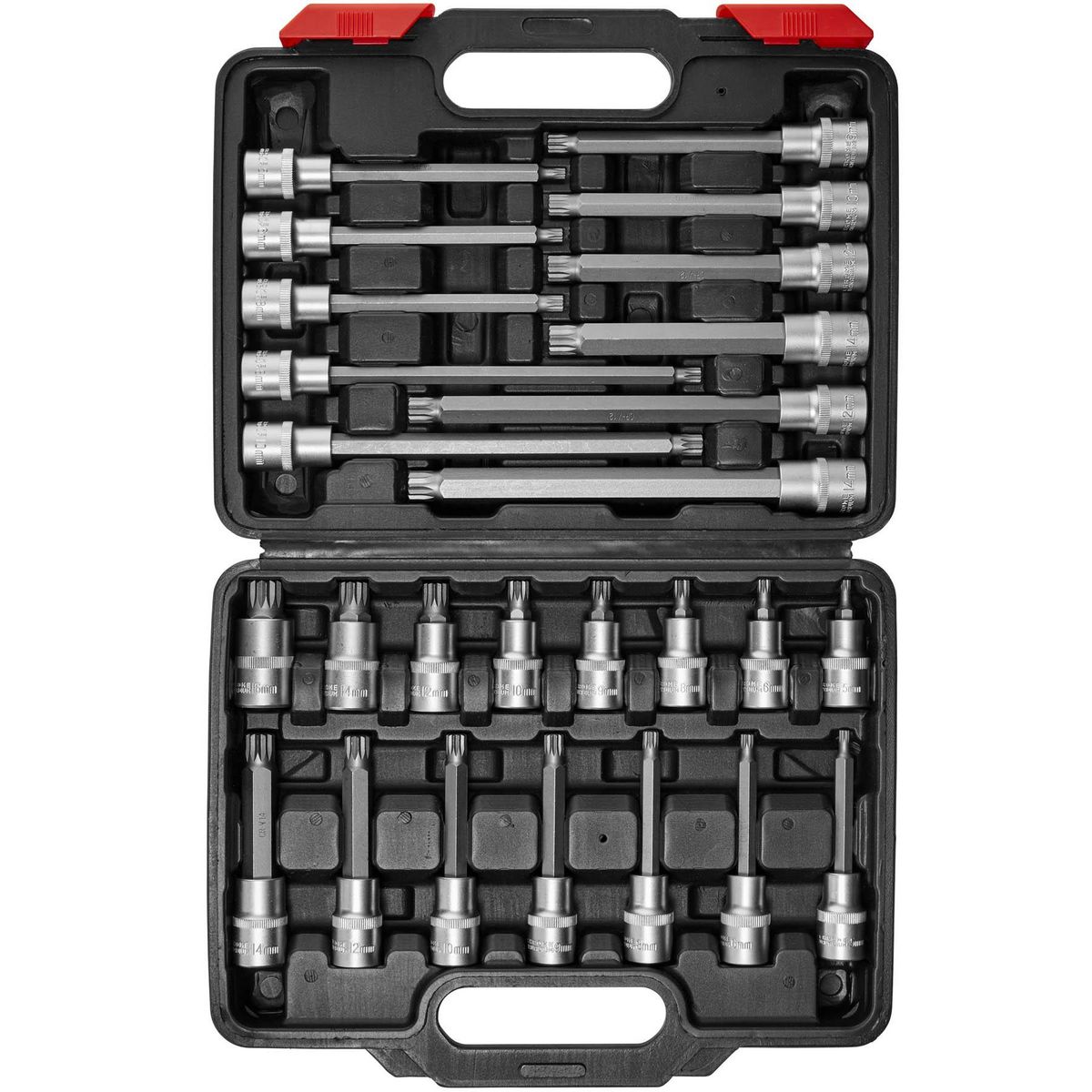 tectake Set Coffret à Outils Boîte 26 Pièces de Clé à Douille Mâle Embouts Denture multiple