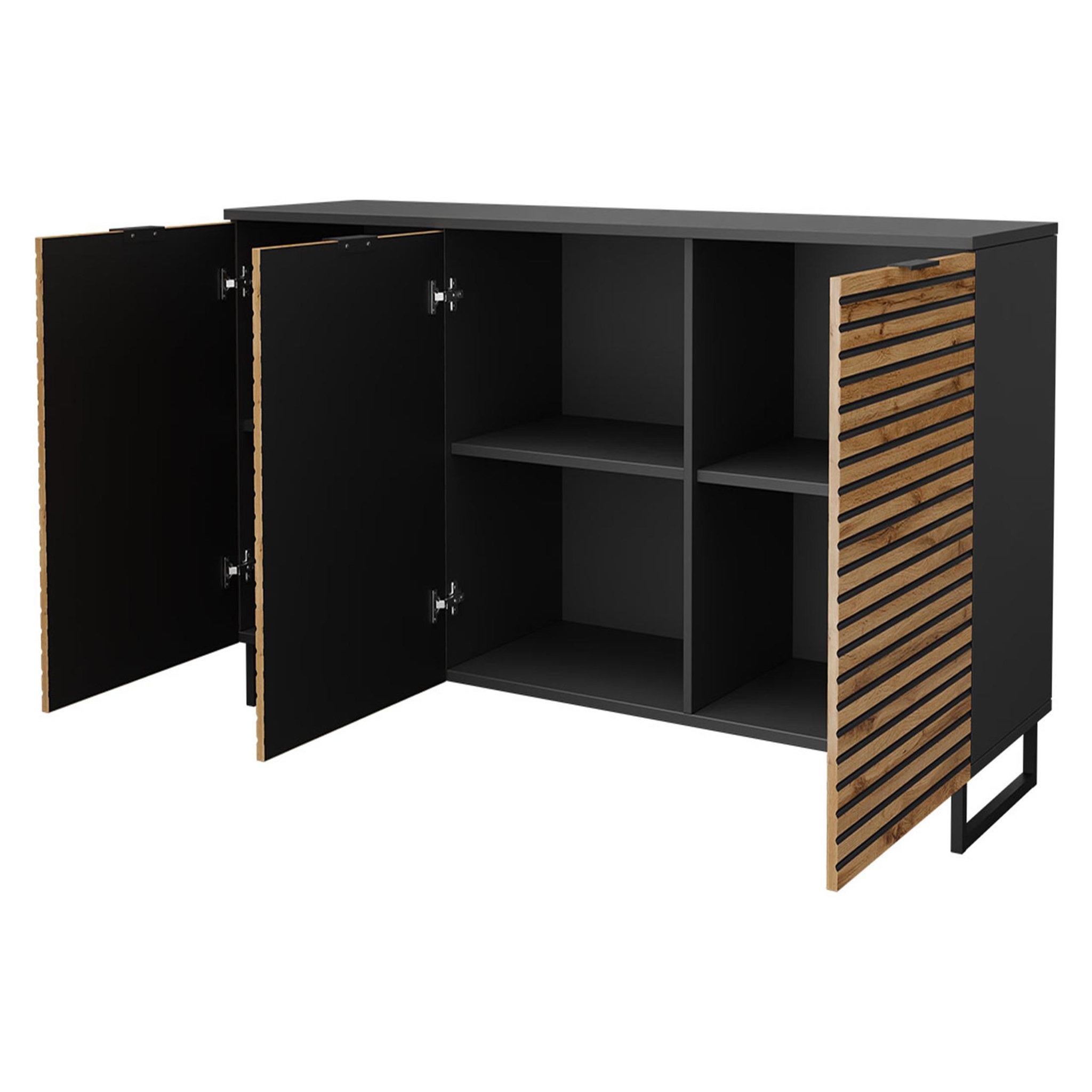 Voir la diapositive 2 : BEST MOBILIER Olympie - buffet bas - effet bois et noir - 150 cm