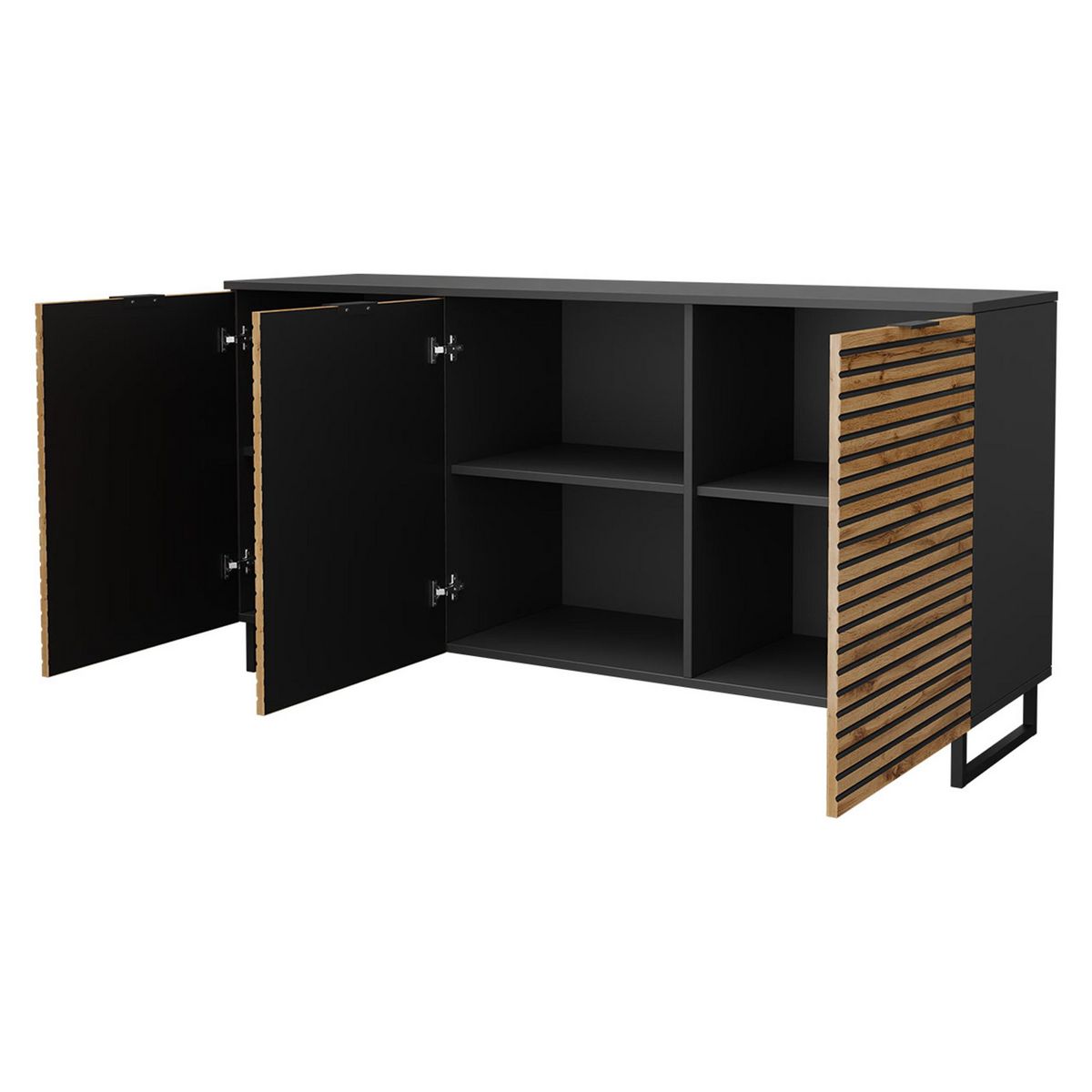 BEST MOBILIER Olympie - buffet bas - effet bois et noir - 150 cm