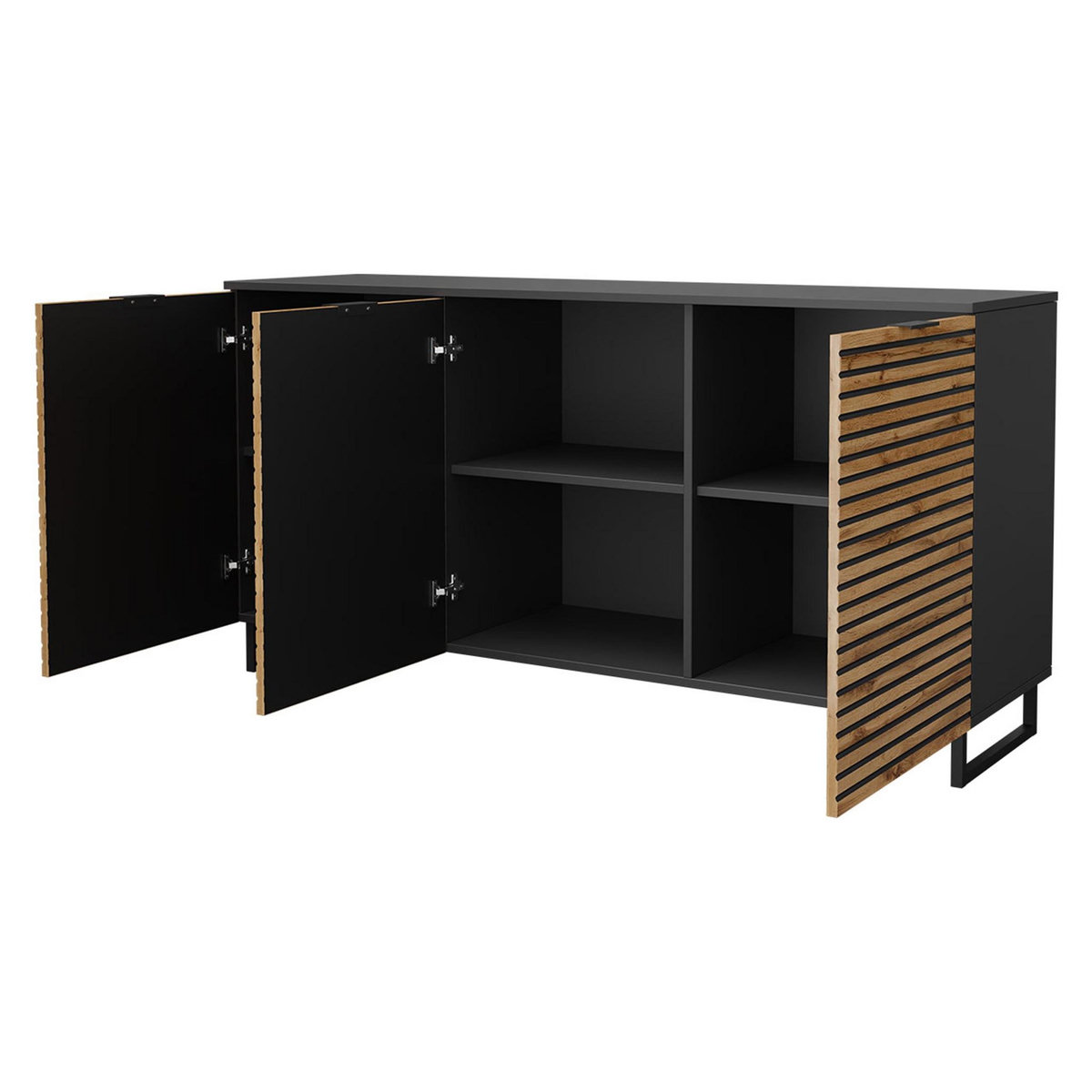 BEST MOBILIER Olympie - buffet bas - effet bois et noir - 150 cm