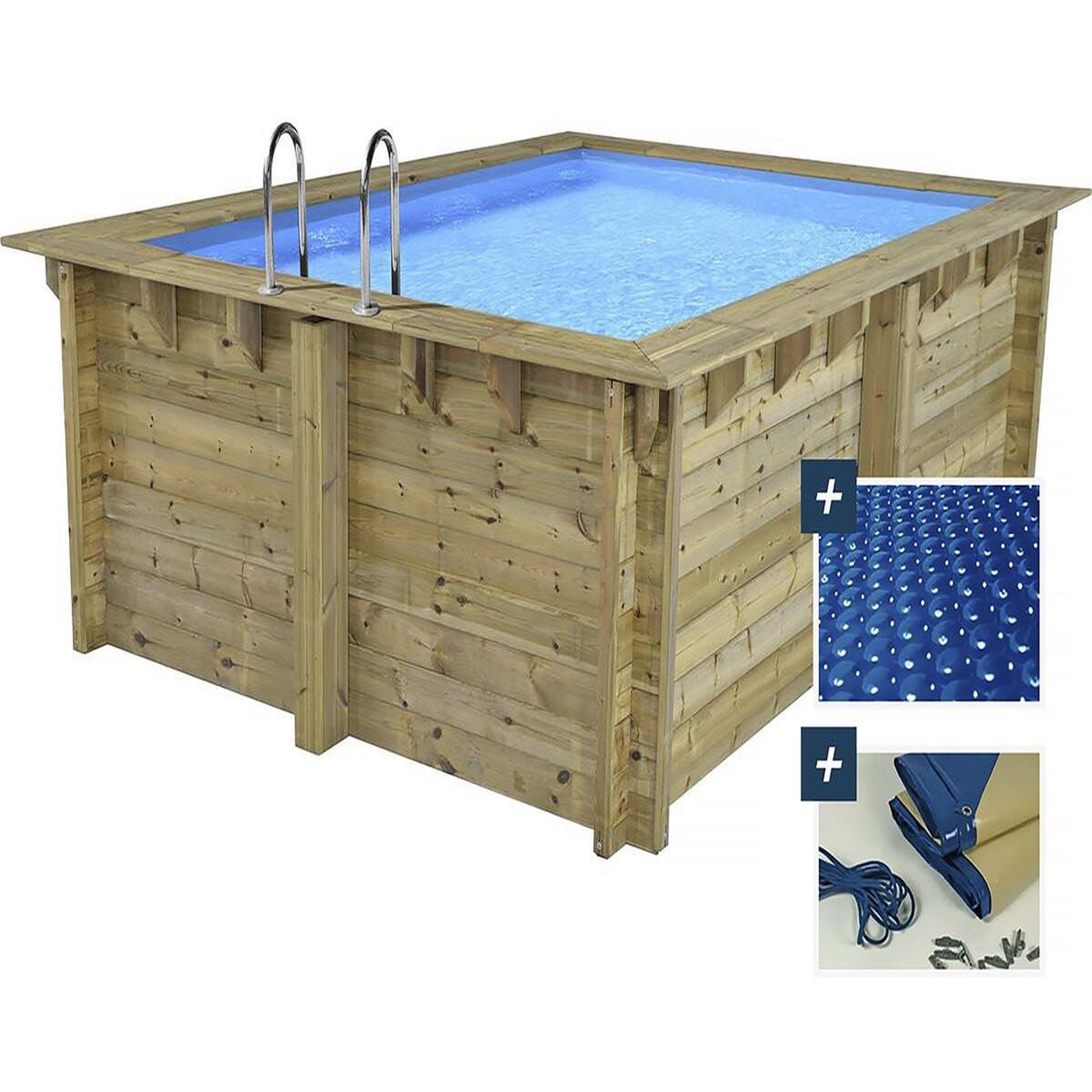 Habitat et Jardin Piscine bois rectangle   maldives    - 3.20 x 3.20 x 1.24  m + bâche à bulles 180 µ - bâche hiver 280 g/m²
