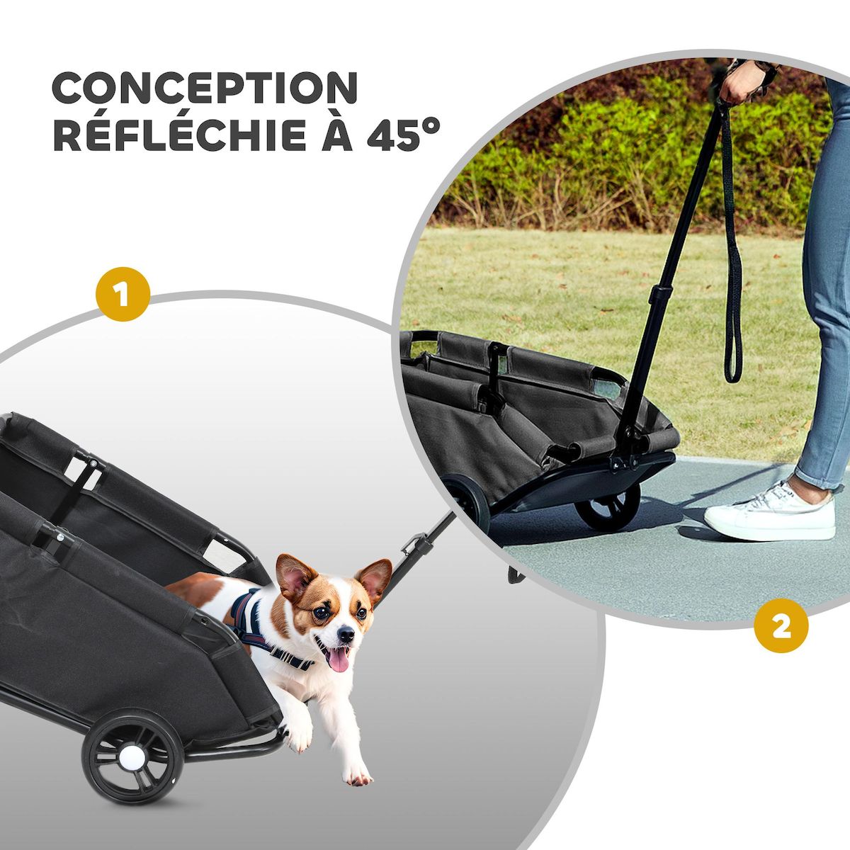PAWHUT Poussette chien chariot 4 roues pliable avec poignée multidirectionnelle - nombreux équipements - noir