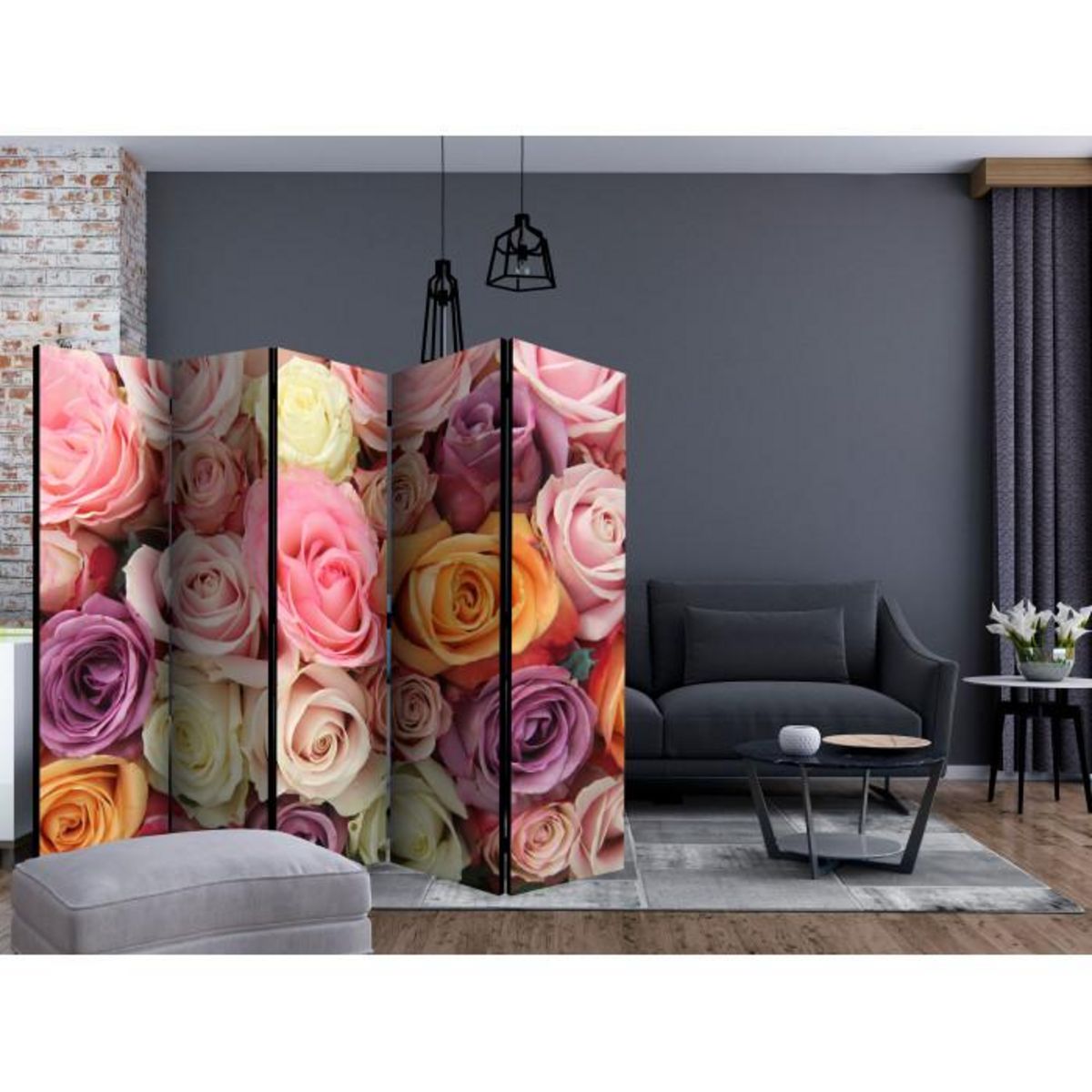 Paris Prix Paravent 5 Volets  Pastel Roses  172x225cm