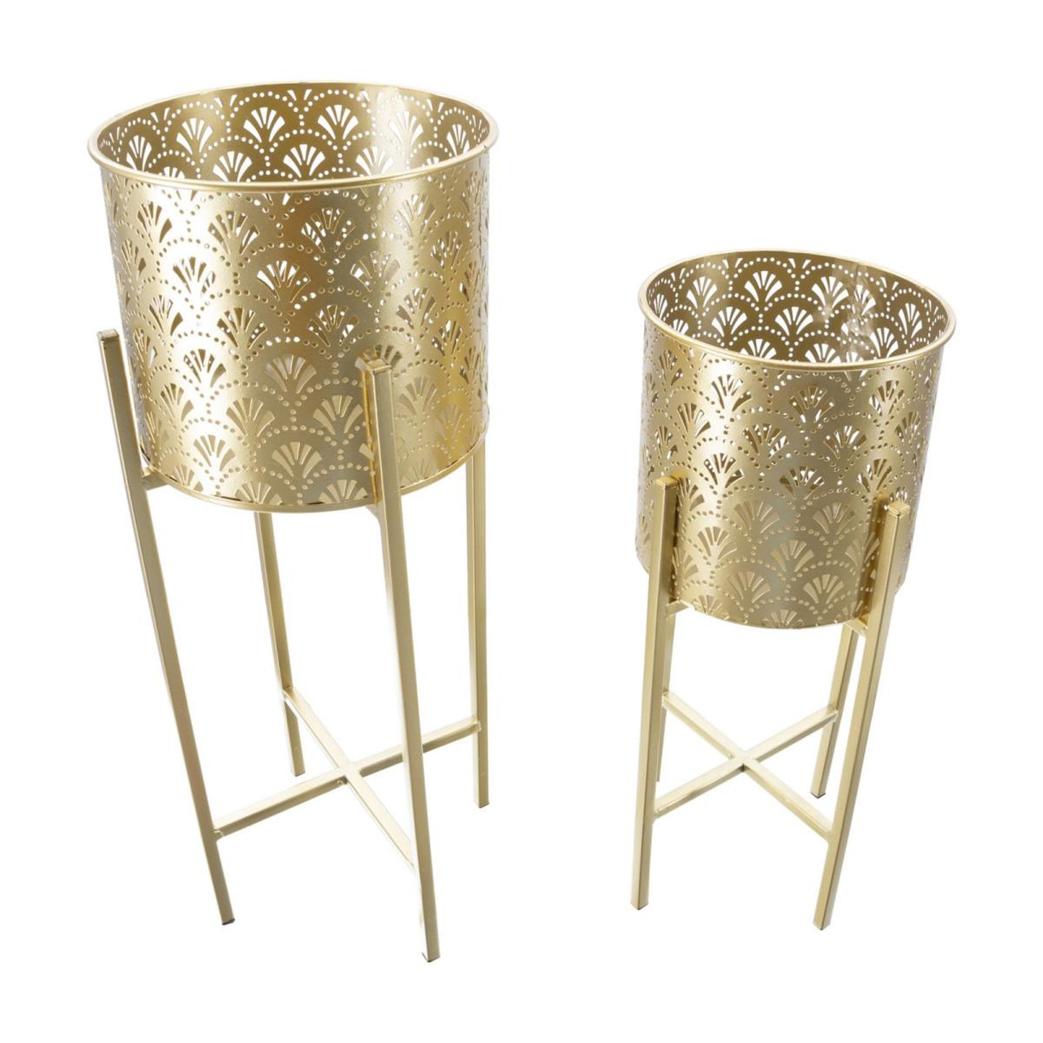 Voir la diapositive 2 : Paris Prix Lot de 2 cache-pots sur pied  glovy  52cm or