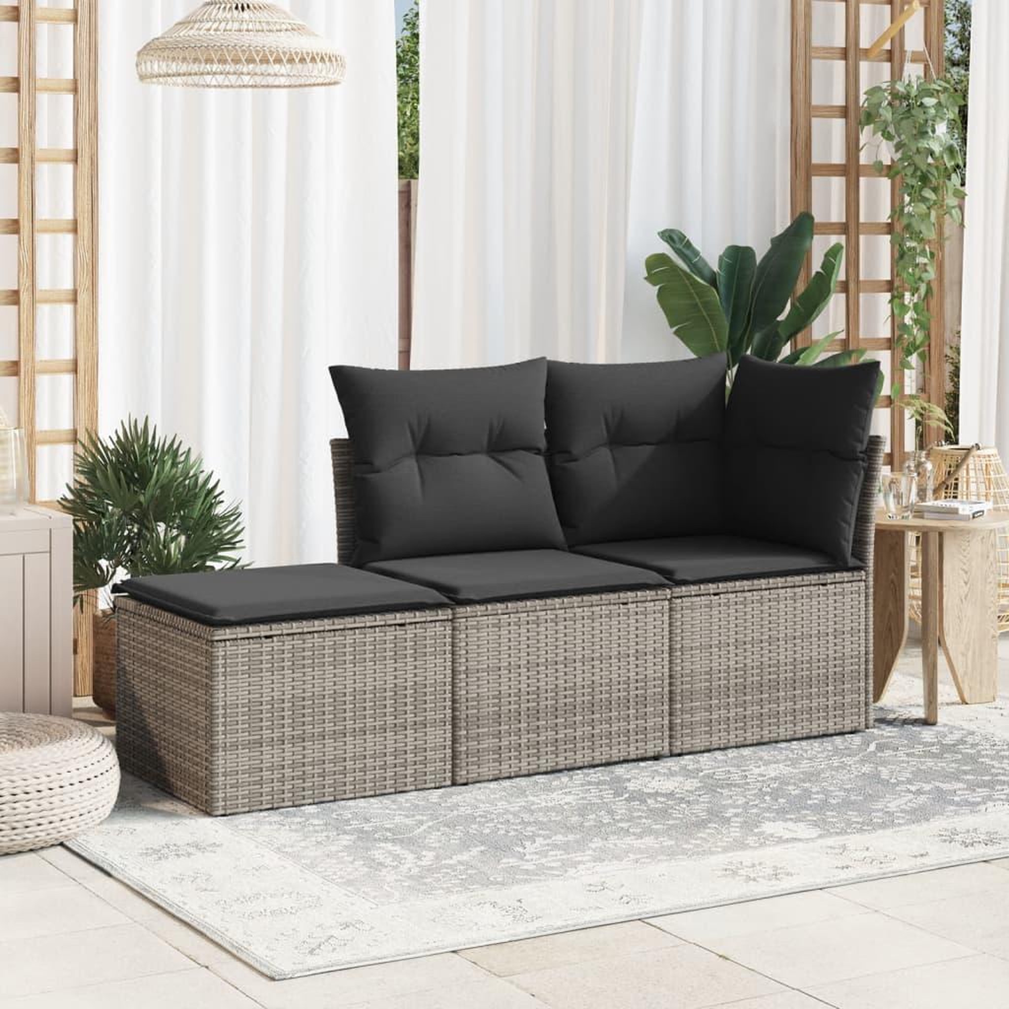 Voir la diapositive 3 : VIDAXL Tabouret de jardin avec coussin gris 55x55x37 cm resine tressee