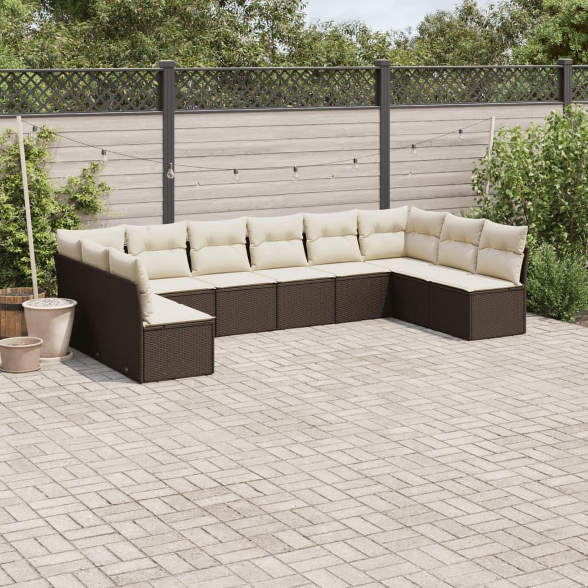 VIDAXL Salon de jardin 10 pcs avec coussins marron resine tressee
