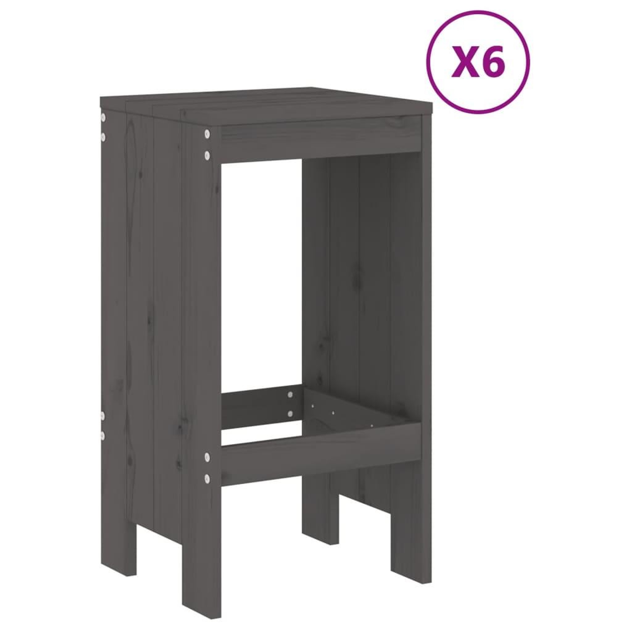 Voir la diapositive 3 : VIDAXL Ensemble de bar de jardin 7 pcs gris bois de pin massif