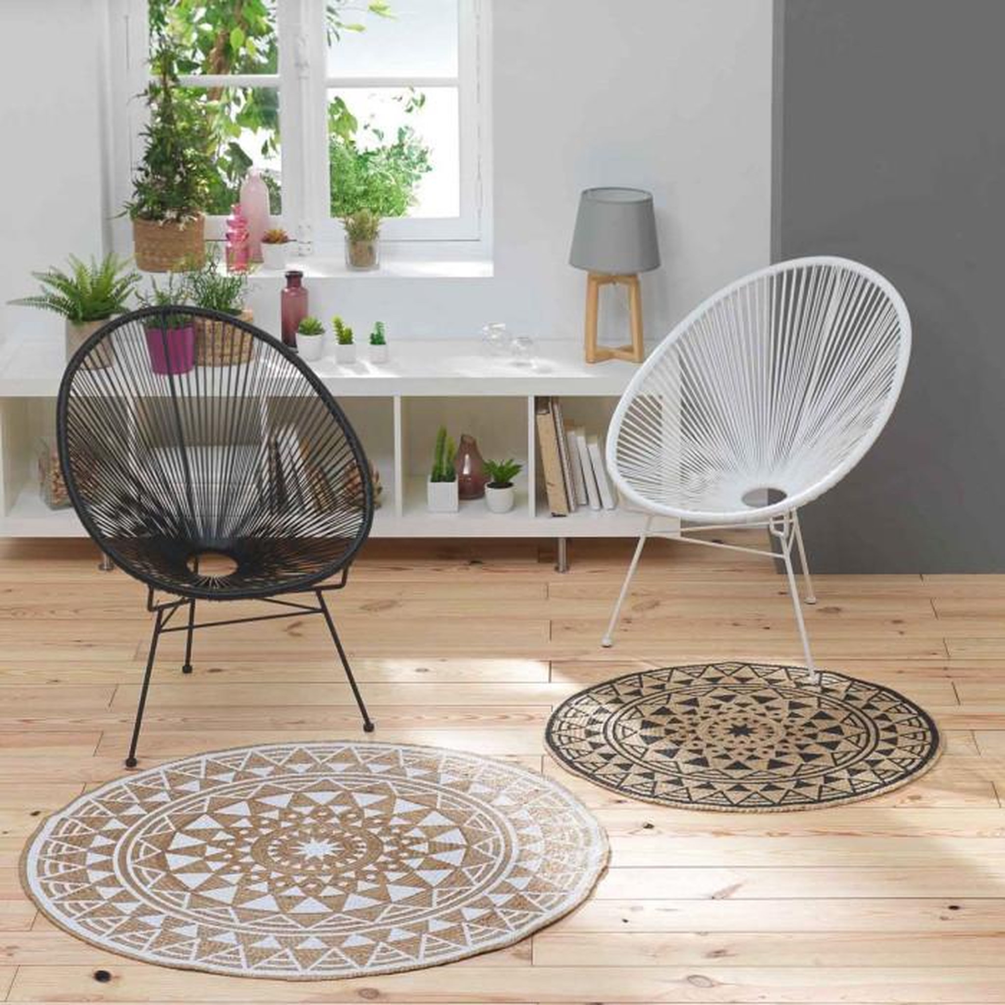 Voir la diapositive 3 : Paris Prix Tapis Déco en Jute Imprimé  Silha  90cm Noir