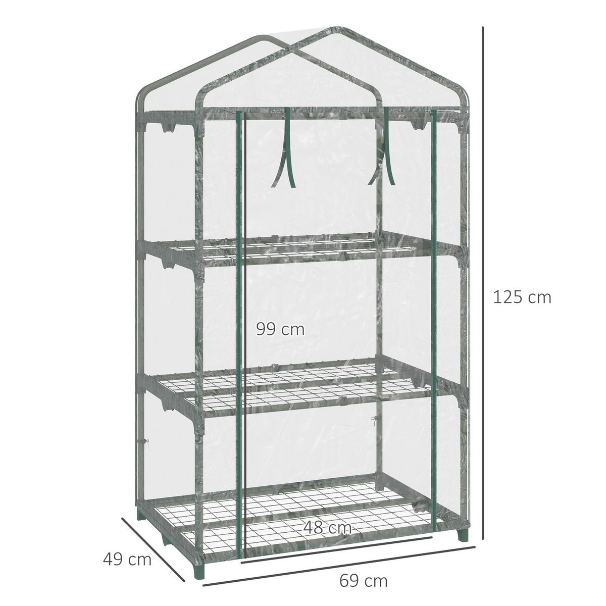 OUTSUNNY Serre de jardin balcon étagère serre 3 niveaux dim. 69L x 49l x 125H cm métal thermolaqué vert PVC haute densité transparent