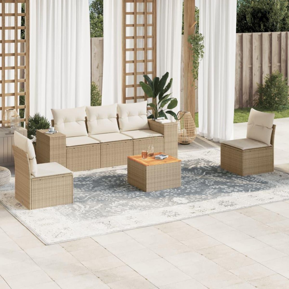 VIDAXL Salon de jardin avec coussins 6 pcs beige resine tressee