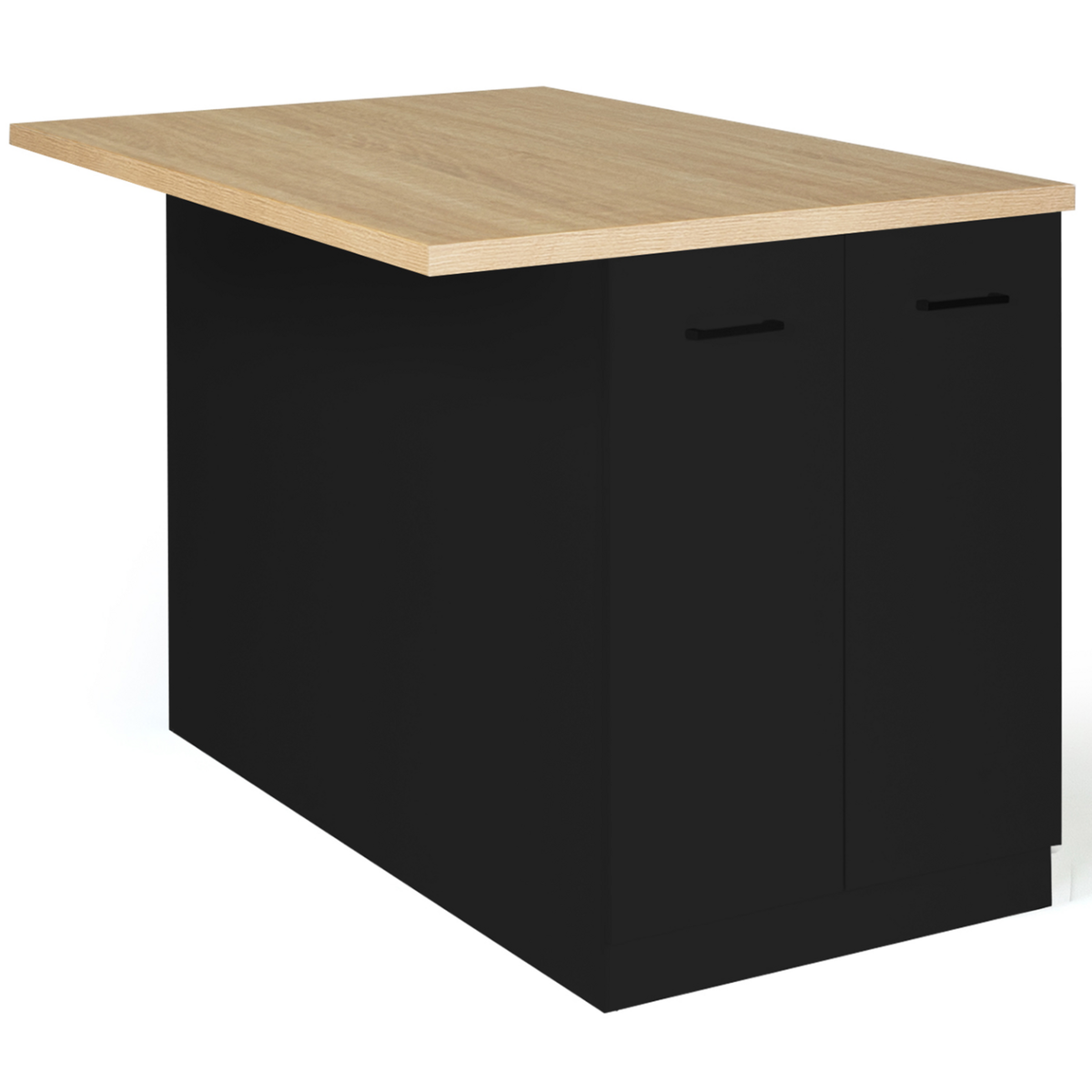 ID MARKET Ilot central IVO 120 cm bois noir avec plan de travail façon hêtre
