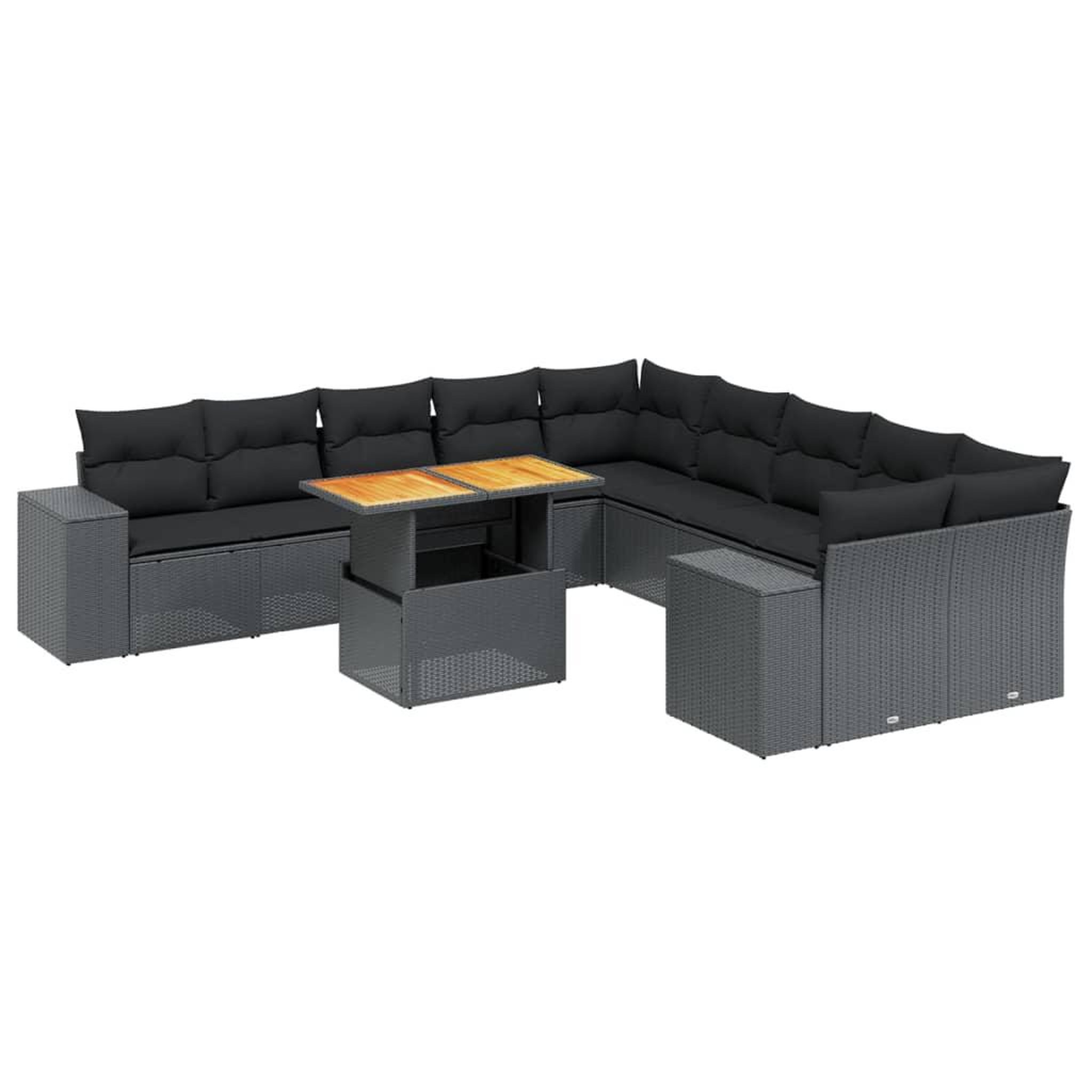 Voir la diapositive 2 : VIDAXL Salon de jardin 11 pcs avec coussins noir resine tressee