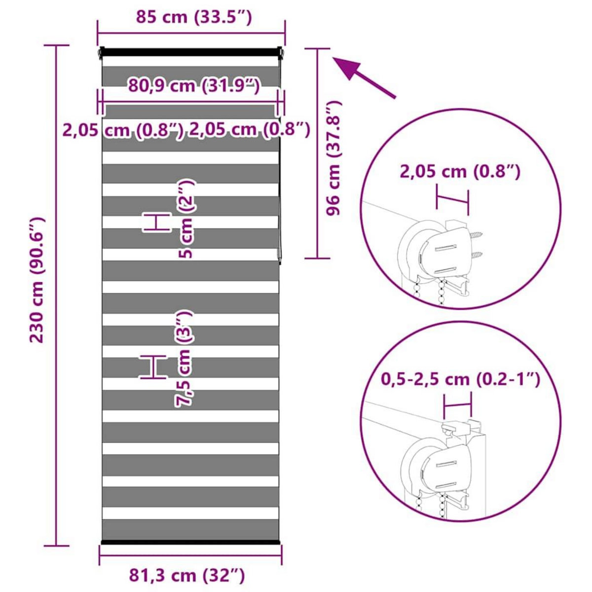 VIDAXL Store zebre gris clair largeur du tissu 80,9 cm polyester