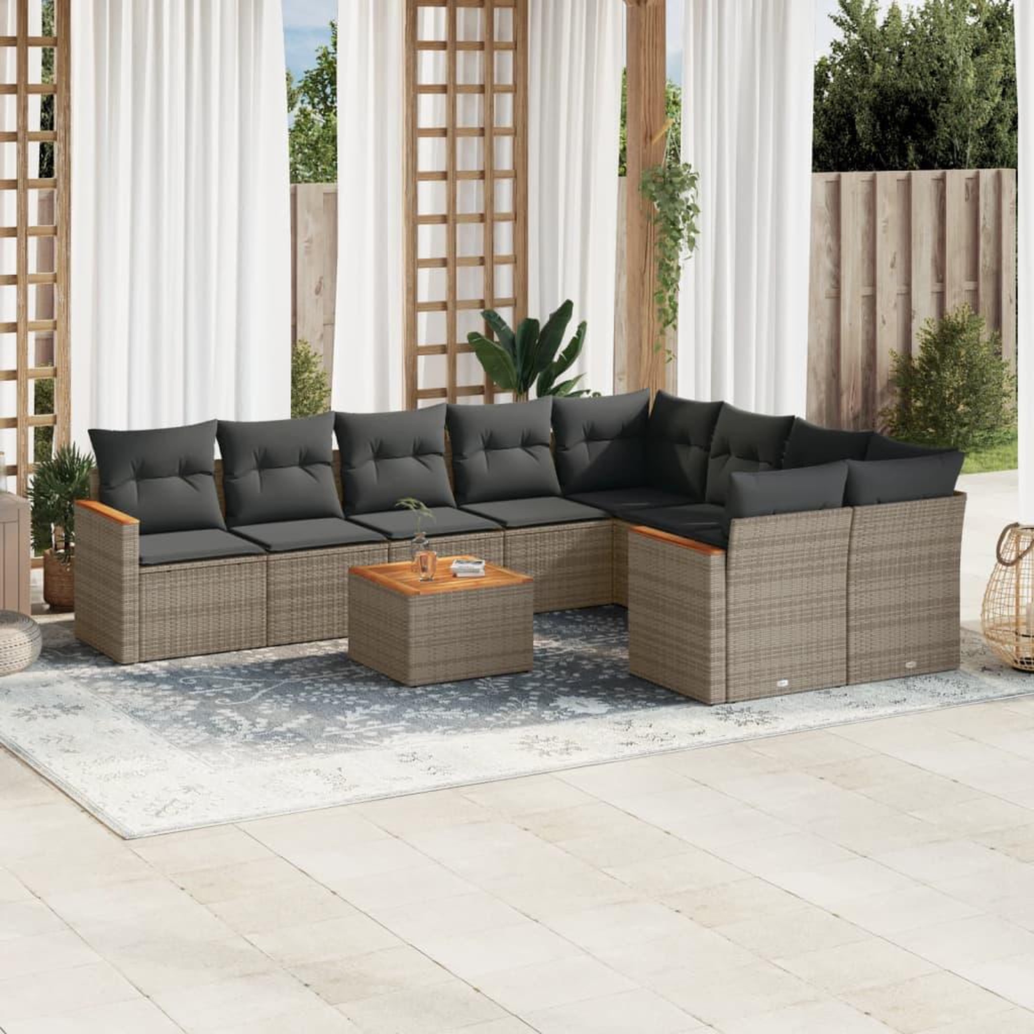 VIDAXL Salon de jardin avec coussins 10 pcs gris resine tressee