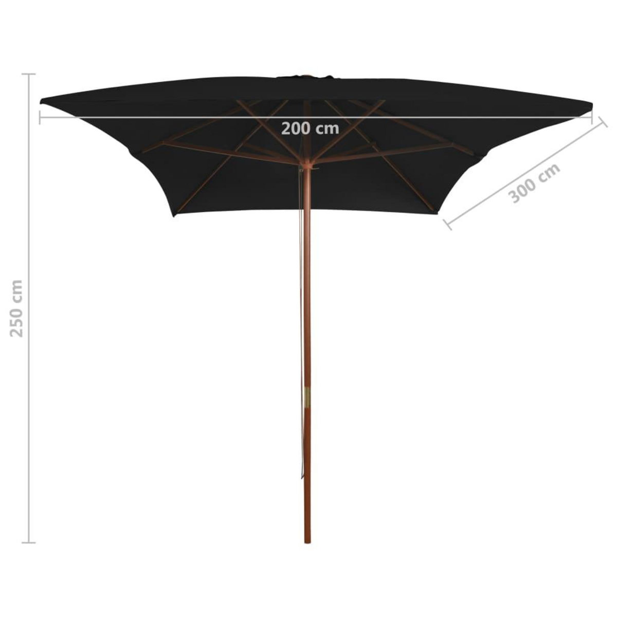 VIDAXL Parasol de jardin avec mat en bois noir 200x300 cm
