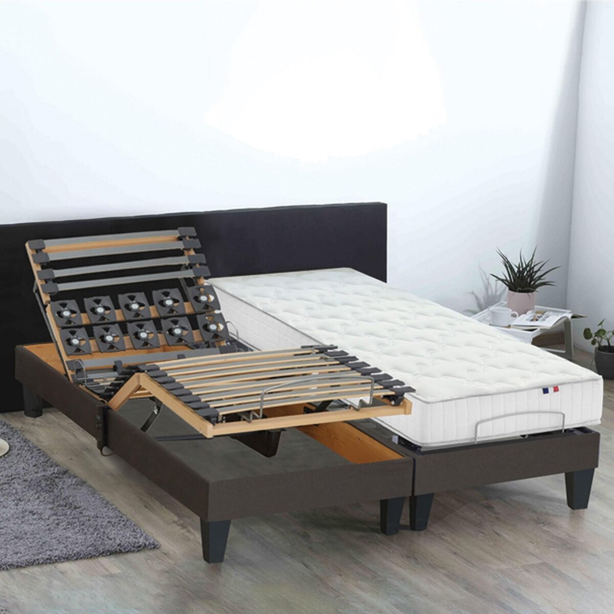 IDLITERIE Ensemble relaxation 100% latex 5 zones + sommier réglage fermeté au niveau lombaire+Epaule - FABRICATION FRANCE