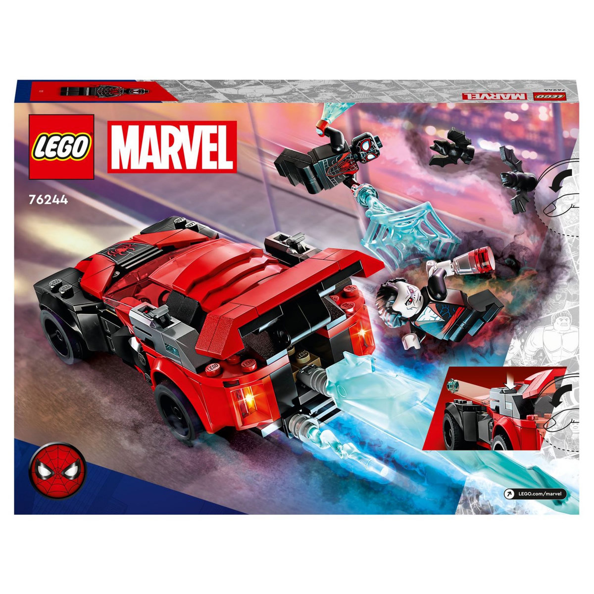 LEGO Marvel Super Heros 76244 Miles Morales vs Morbius, Jouet de Construction Spider-Man, avec Voiture de Course, Spidey et ses Amis Extraordinaires