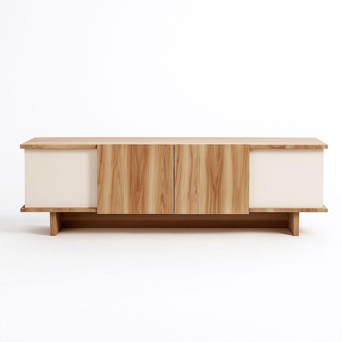 CONCEPT USINE Meuble TV design avec placards aspect bois et beige 180cm BRONA