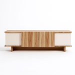 CONCEPT USINE Meuble TV design avec placards aspect bois et beige 180cm BRONA