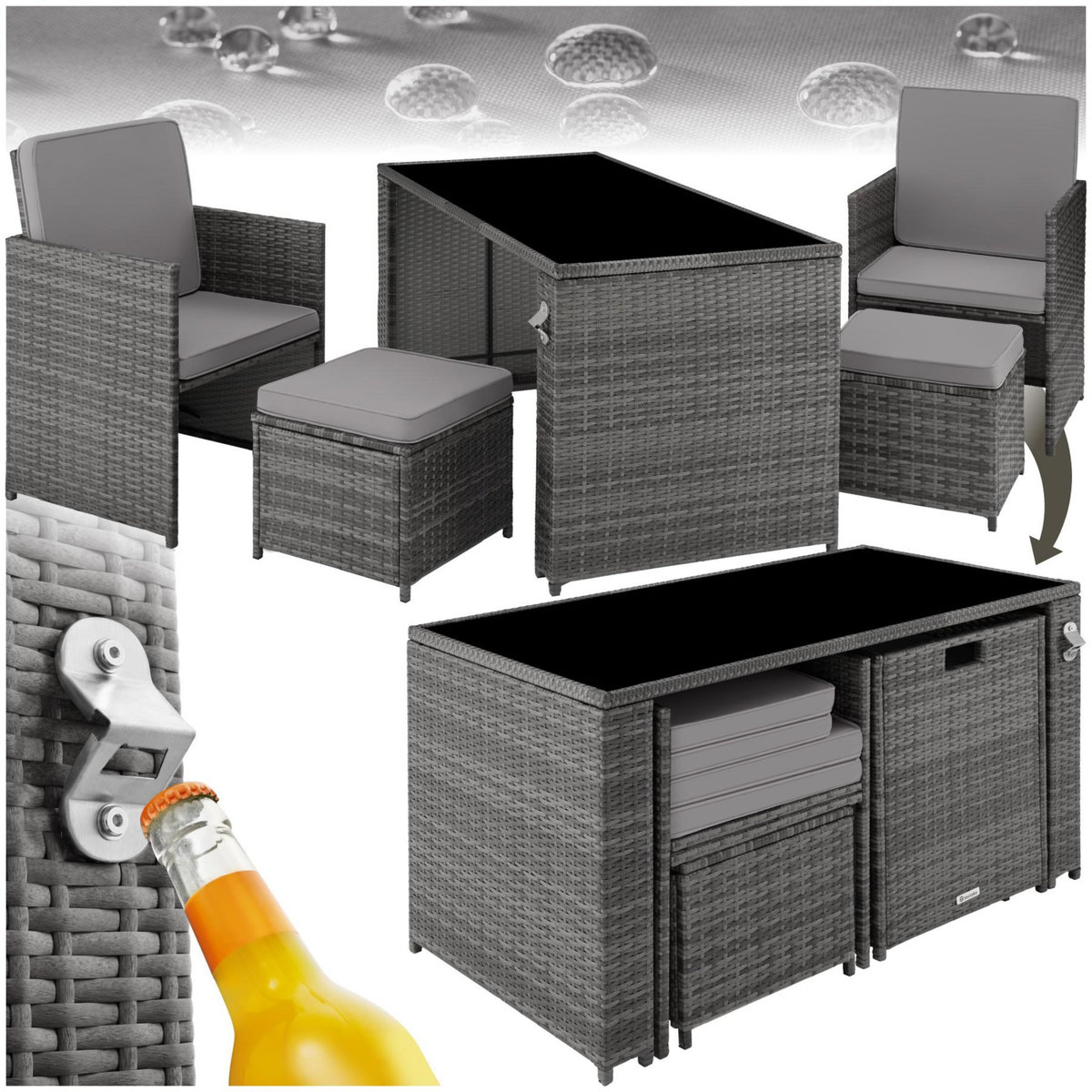 tectake Salon de jardin en résine tressée pour 2 à 4 personnes gris