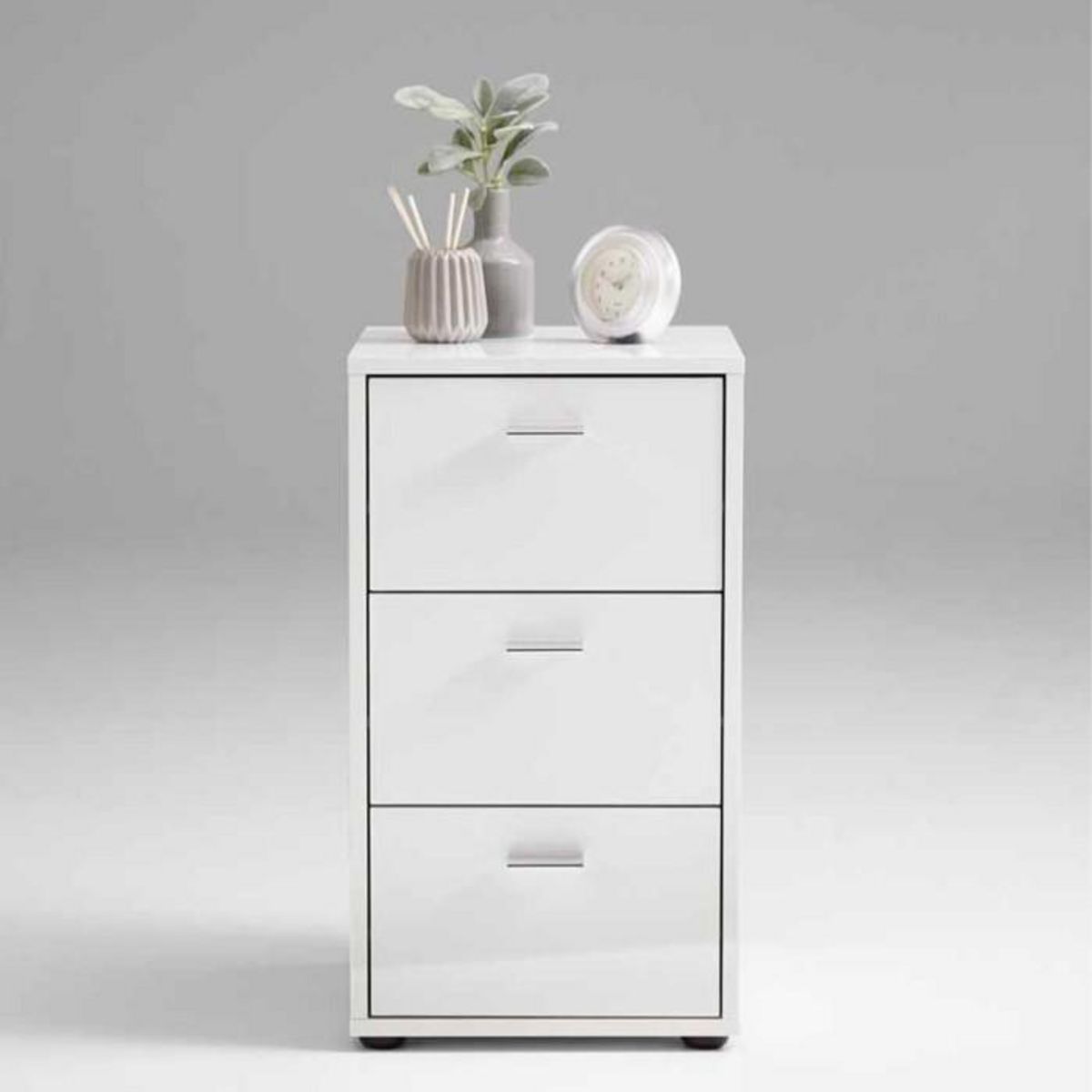 Paris Prix Table d'Appoint 3 Tiroirs Design  Gania  62cm Blanc Laqué