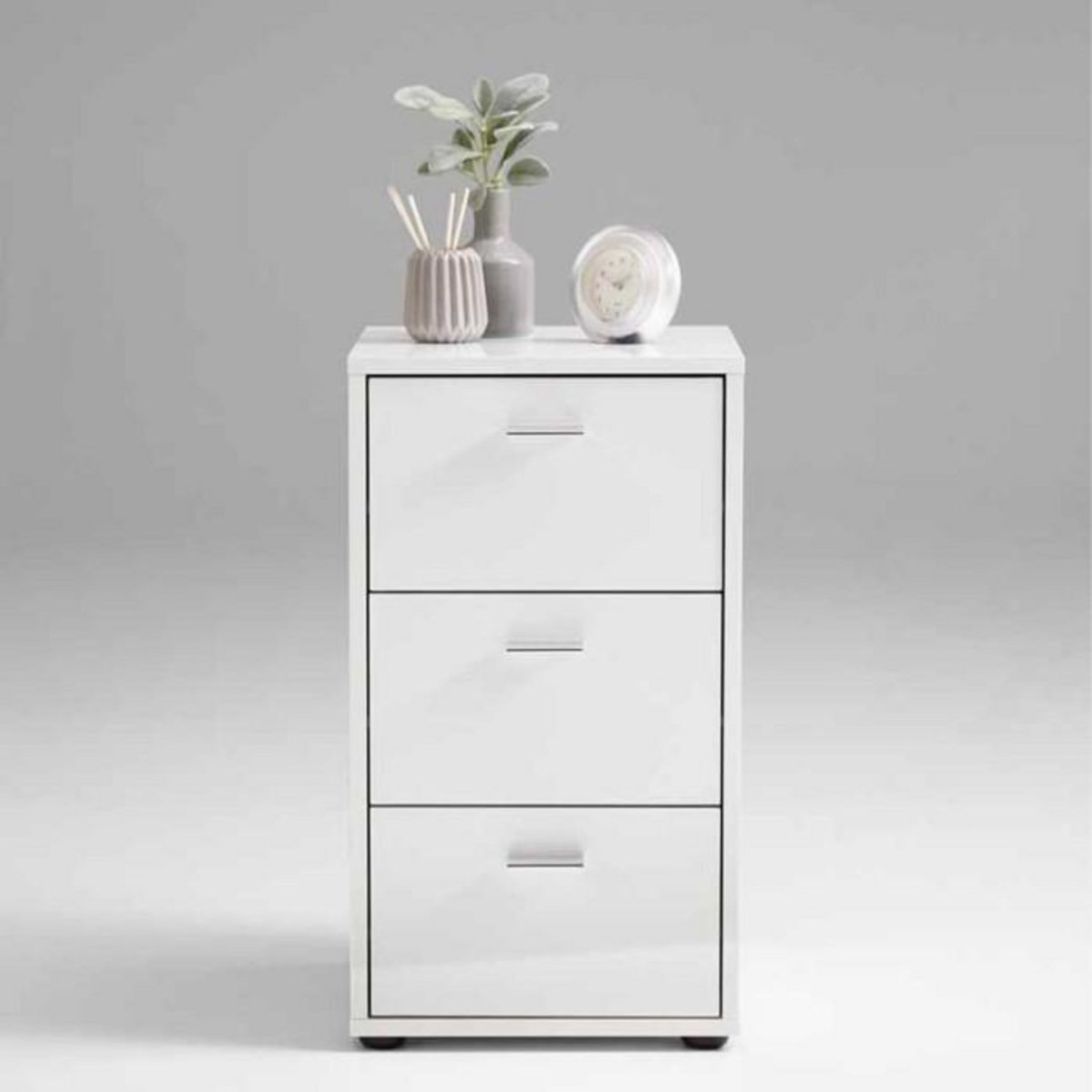 Paris Prix Table d'Appoint 3 Tiroirs Design  Gania  62cm Blanc Laqué