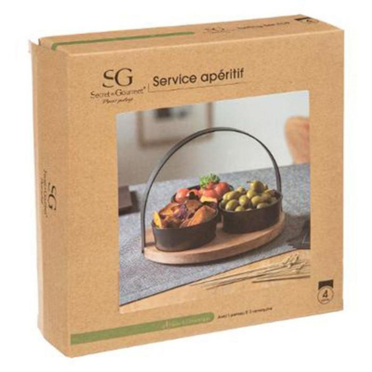 SECRET DE GOURMET Set Apéritif 4 Pièces  Wild  21cm Noir & Naturel