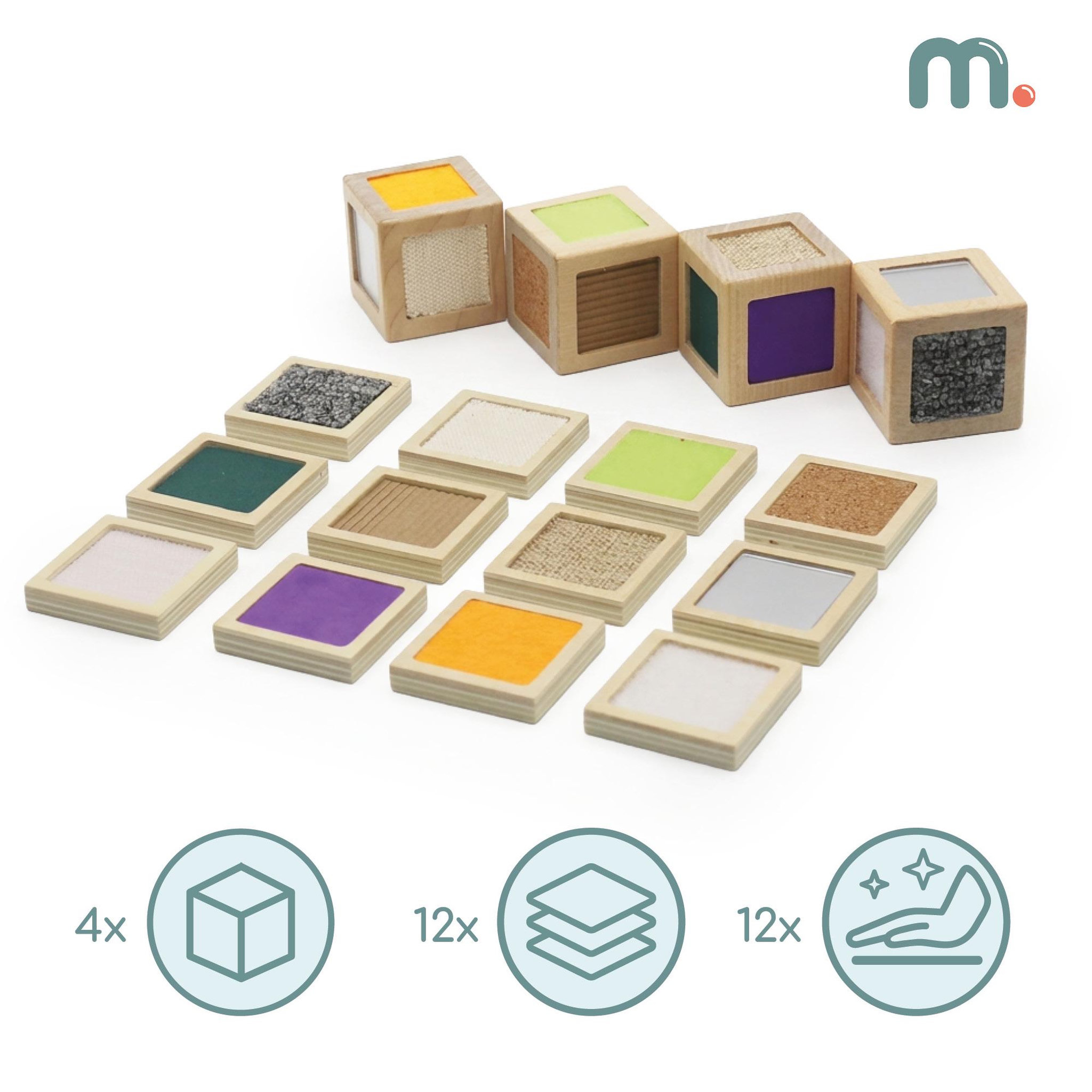 Voir la diapositive 5 : MAMABRUM Blocs Sensoriels Bois Mamabrum Cubes Textures Tuiles Assorties 5 cm 1 An+