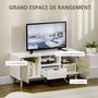 Voir la diapositive 5 : HOMCOM Meuble TV banc TV style scandinave 2 portes tiroir niche piètement bois de pin panneaux blanc aspect chêne clair