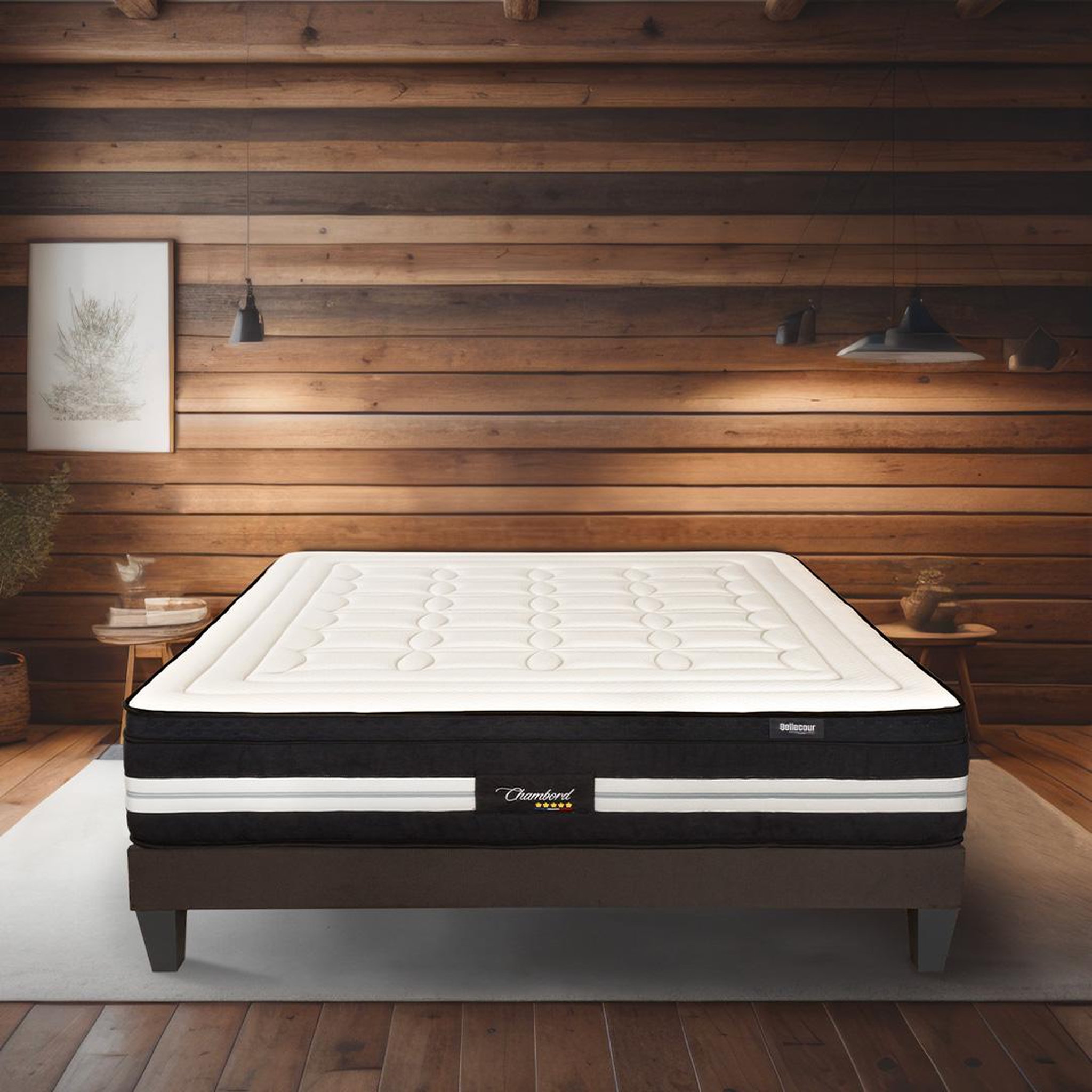Voir la diapositive 2 : BELLECOUR Bellecour literie | ensemble chambord | matelas micro-ressorts + sommier bois