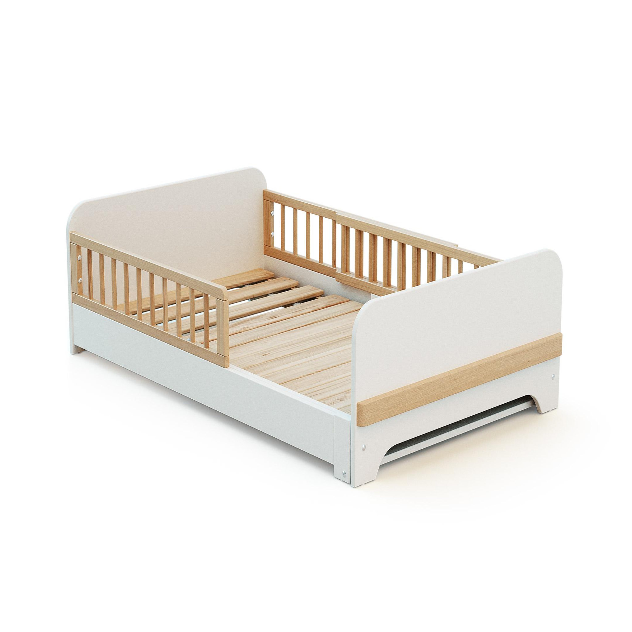 JURABABY Lit au sol enfant extensible en bois 80x140-165-190 carrousel - blanc