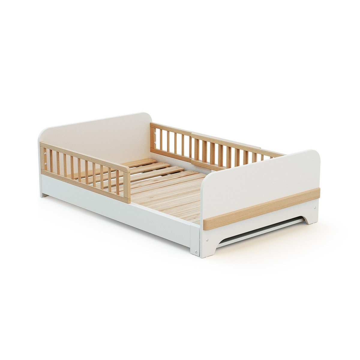 JURABABY Lit au sol enfant extensible en bois 80x140-165-190 CARROUSEL - Blanc