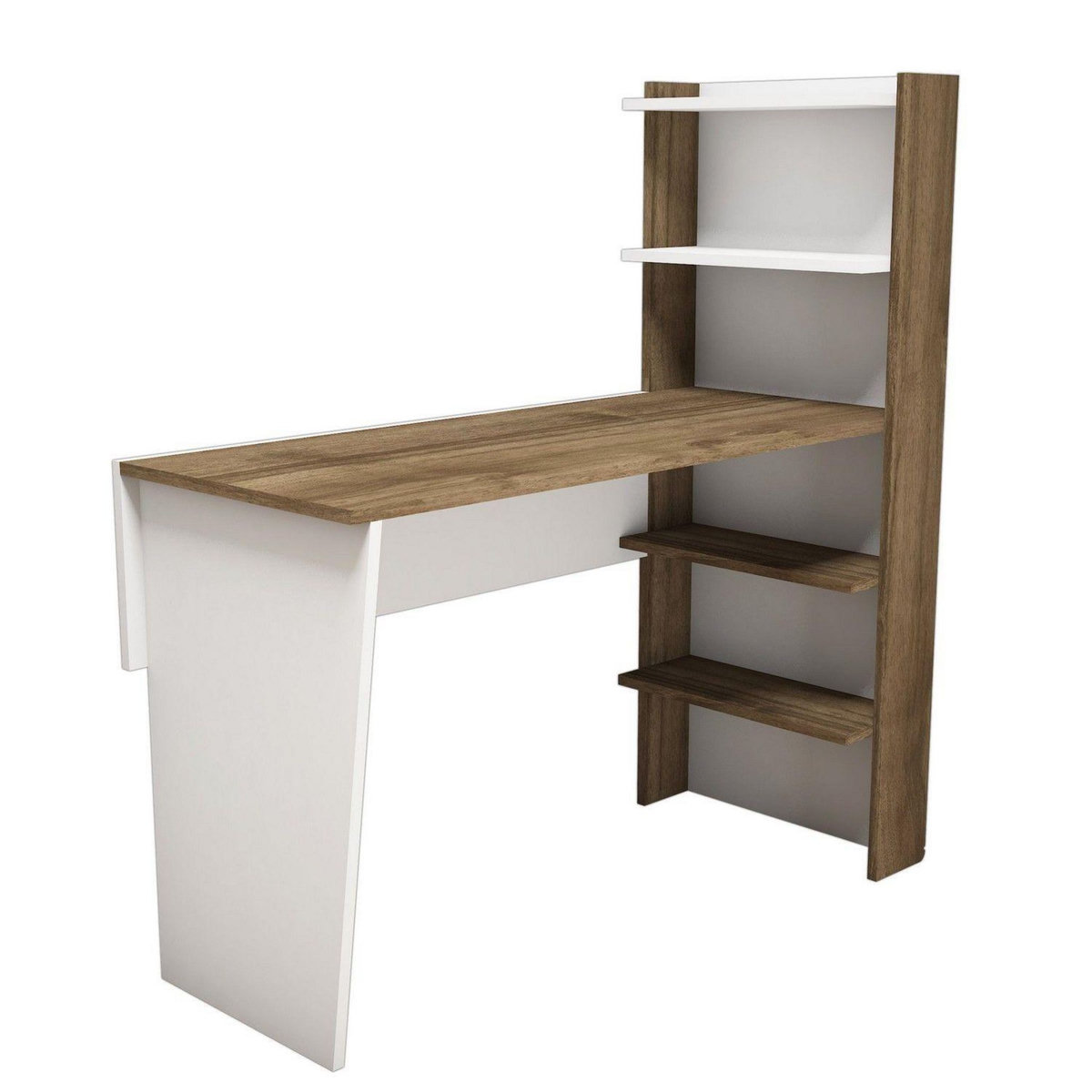 TOILINUX Bureau en mélaminé avec étagères L.120xH.130cm - Marron noix et Blanc