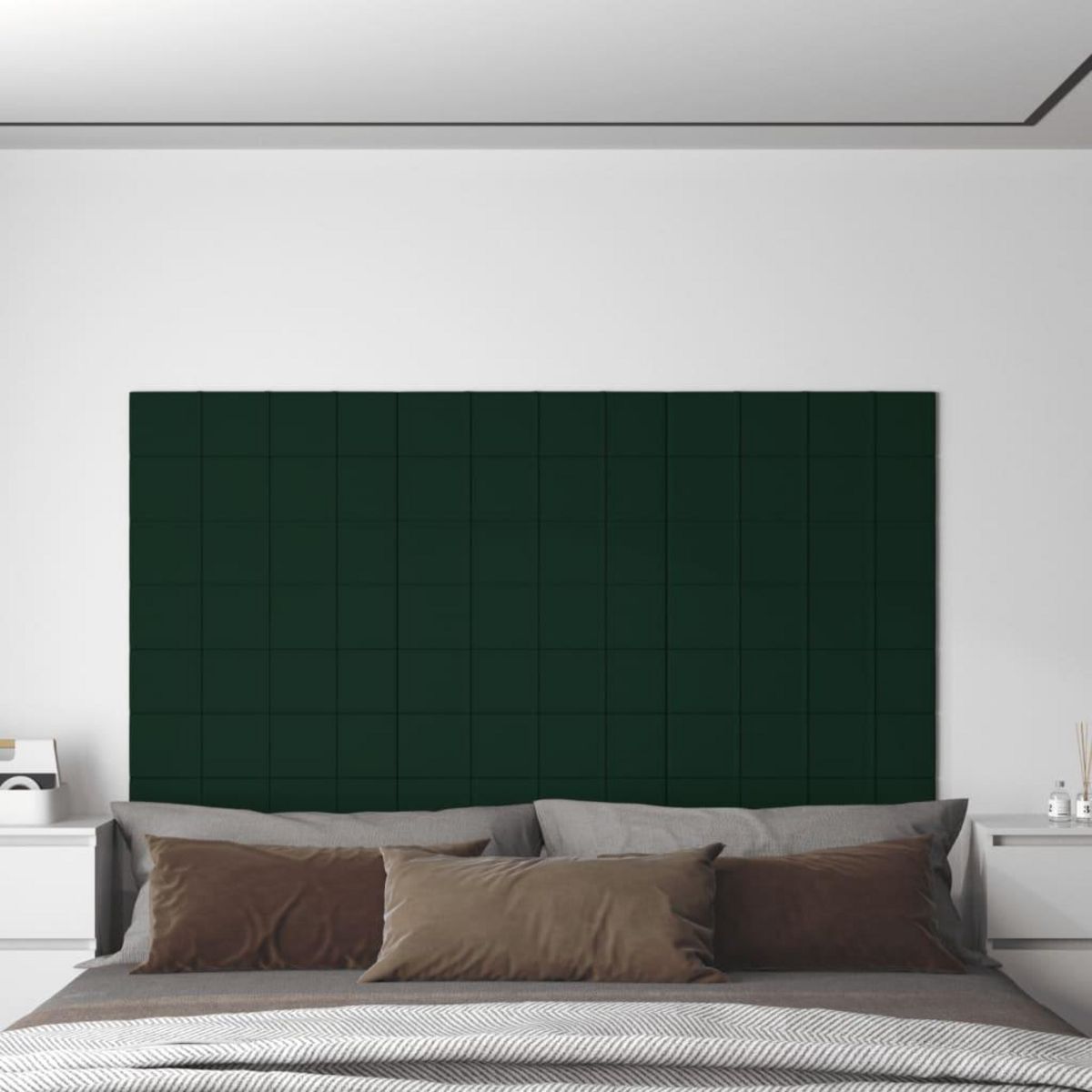 VIDAXL Panneaux muraux 12 pcs Vert fonce 60x15 cm Velours 1,08 m^2