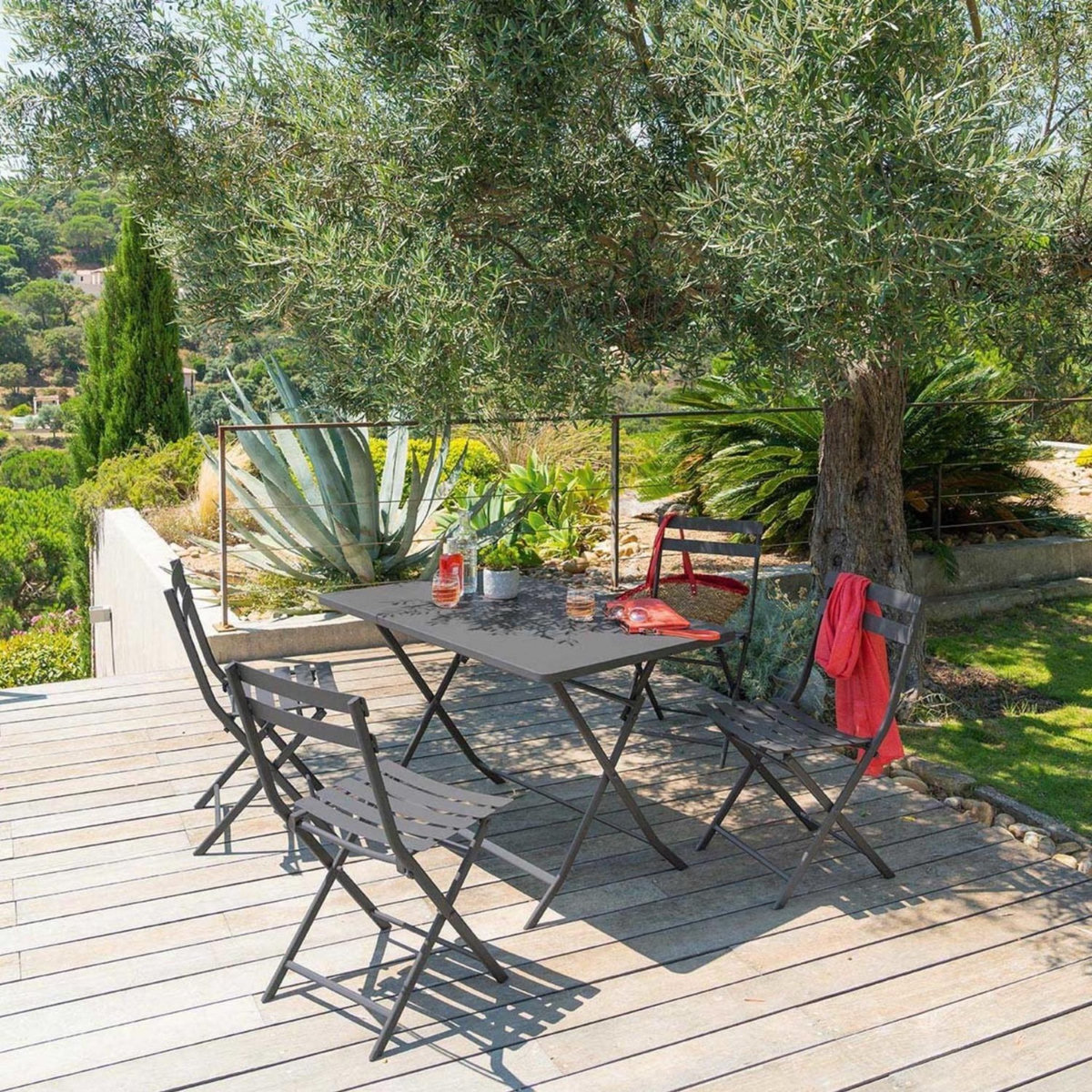 HESPERIDE Ensemble table de jardin pliante + 4 chaises Greensboro - Graphite