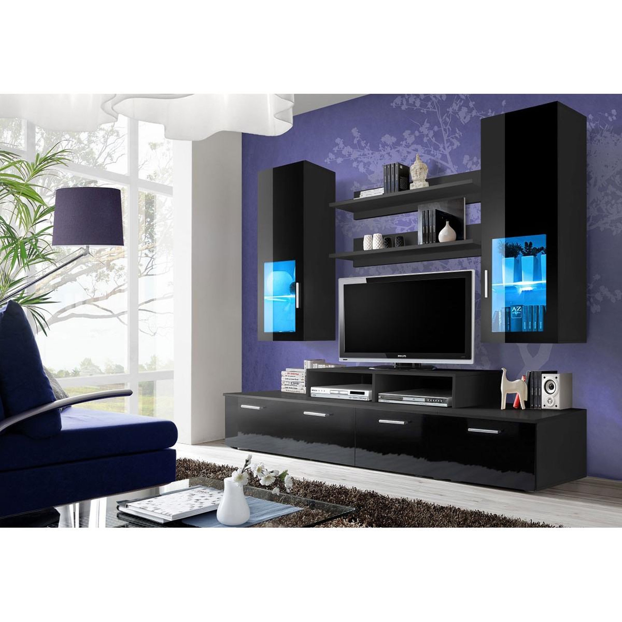 Voir la diapositive 6 : Paris Prix Meuble tv mural design  mini  200cm noir