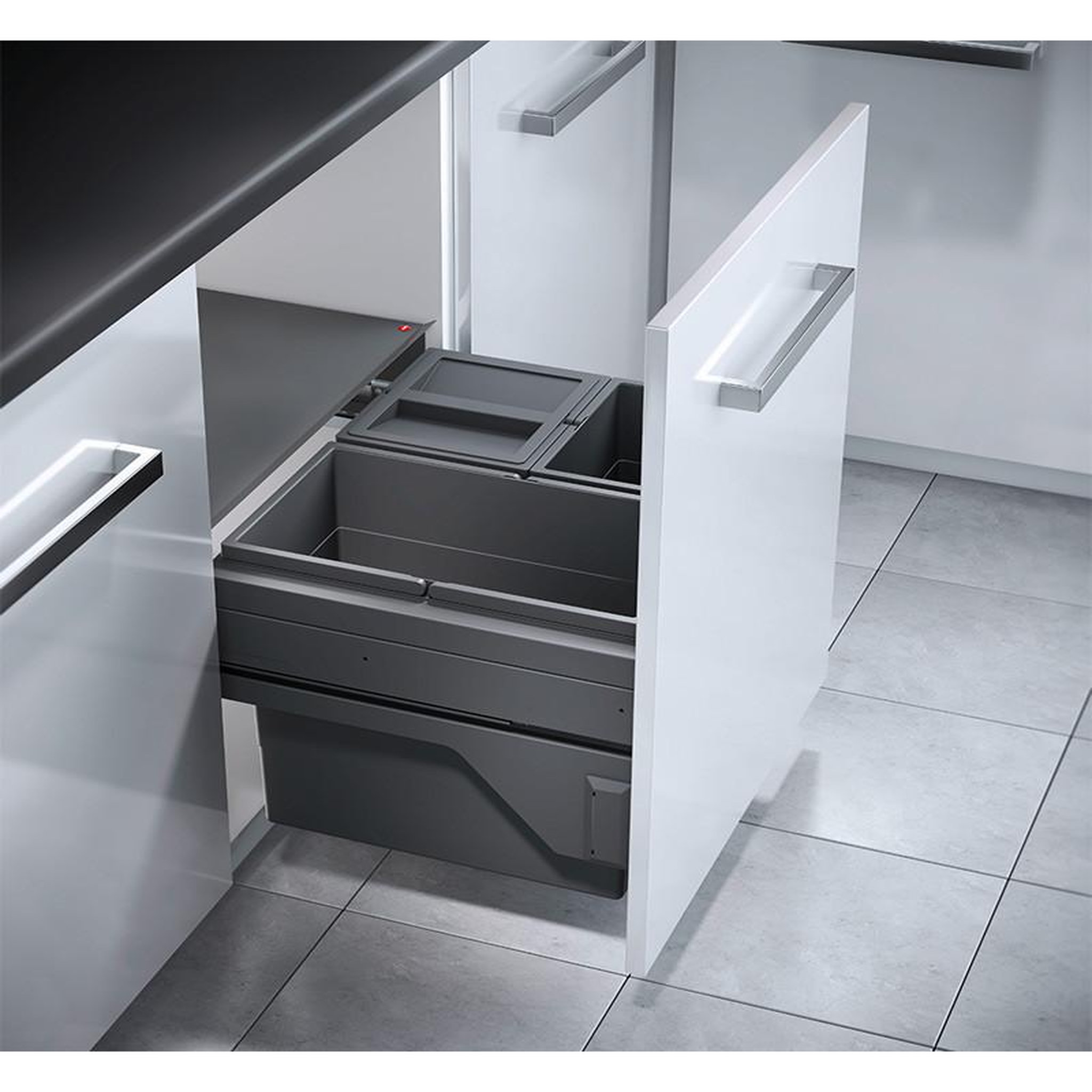 Voir la diapositive 2 : HAILO Poubelle de cuisine tri sélectif 3 bacs encastrable 54l (28+13+13) hailo as cargo