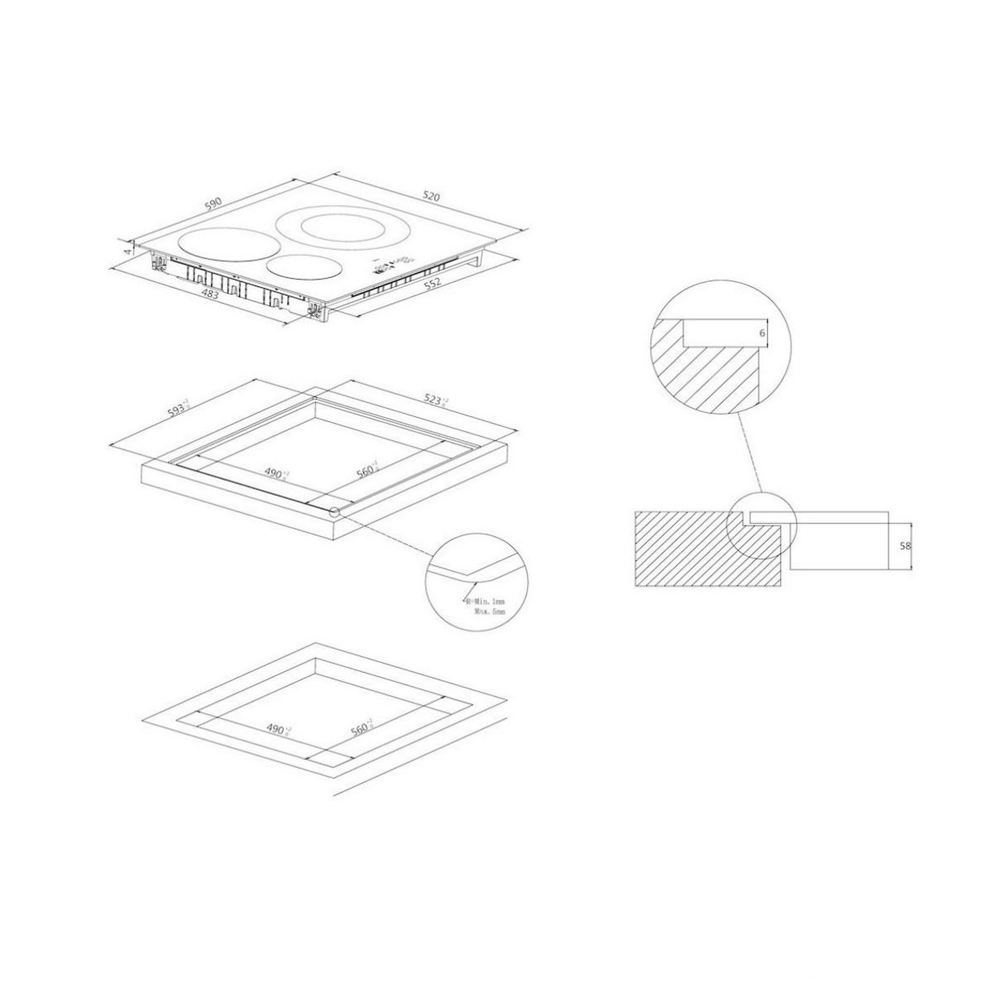 Voir la diapositive 2 : Rosieres Table de cuisson induction 60cm 3 feux 7200w noir - ri633c/m1