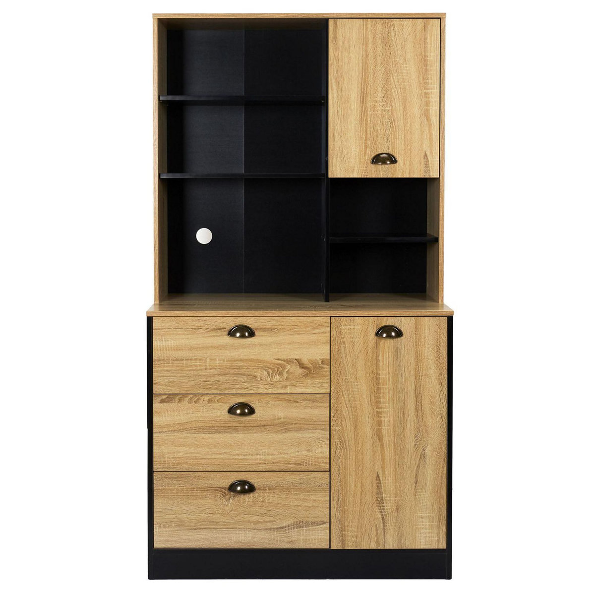 TOILINUX Buffet de cuisine - H.169cm - Effet Bois et Noir