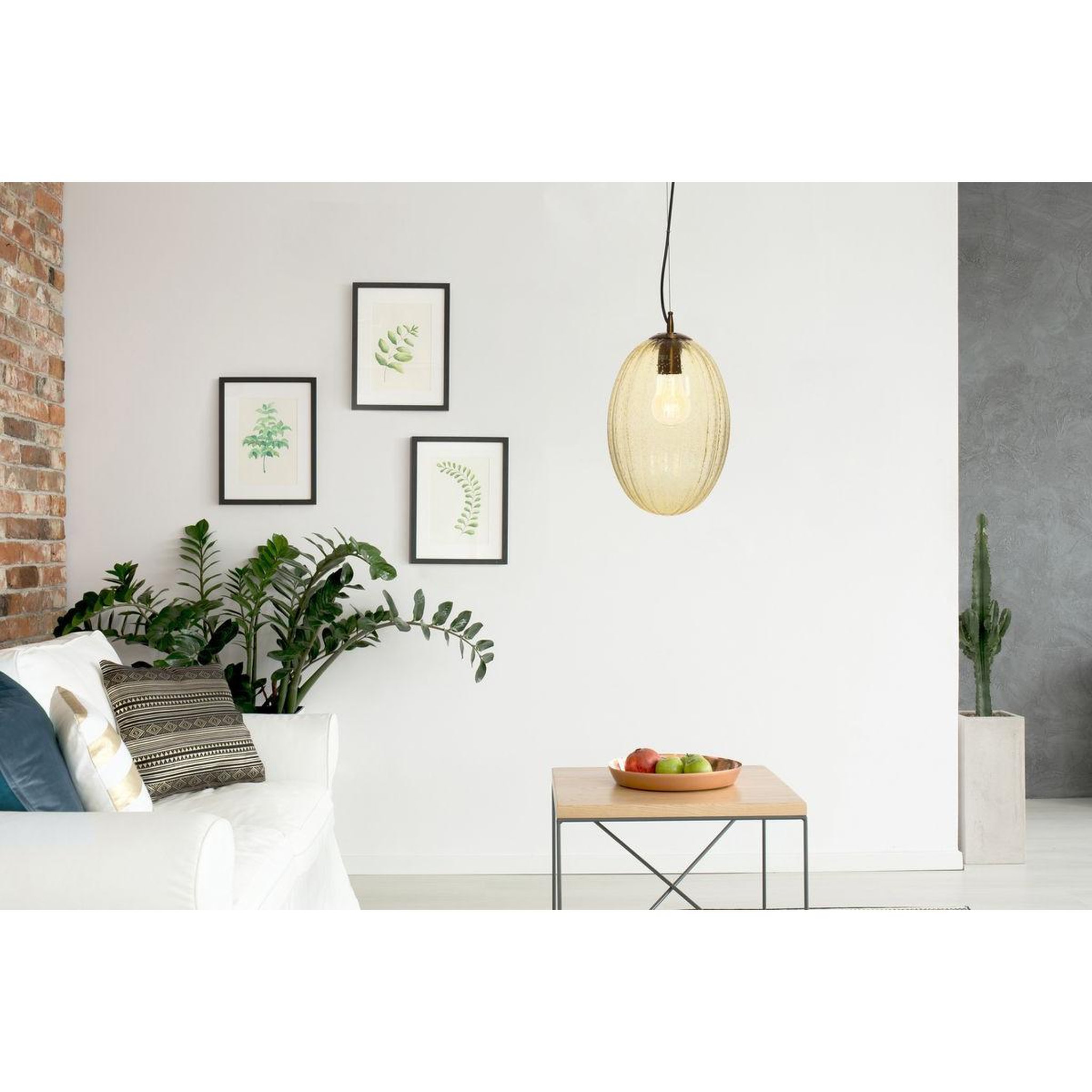 Voir la diapositive 2 : Paris Prix Lampe suspension en verre  virgina  36cm ambre