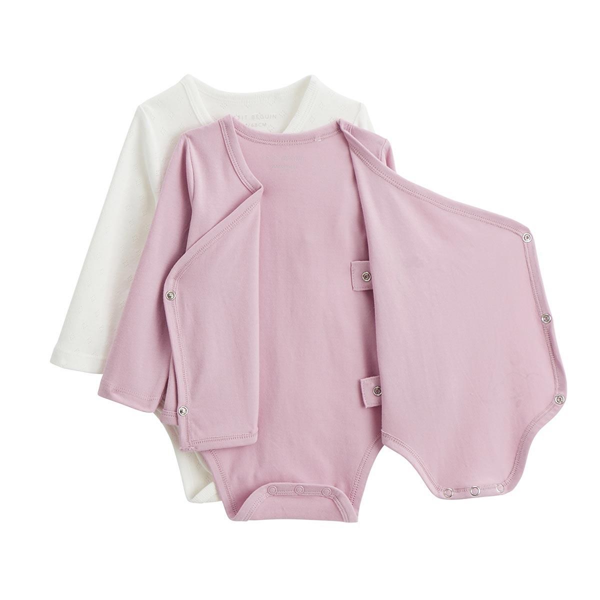 Petit Béguin Lot de 2 bodies bébé manches longues ouverture croisée Miss Chatchatchat