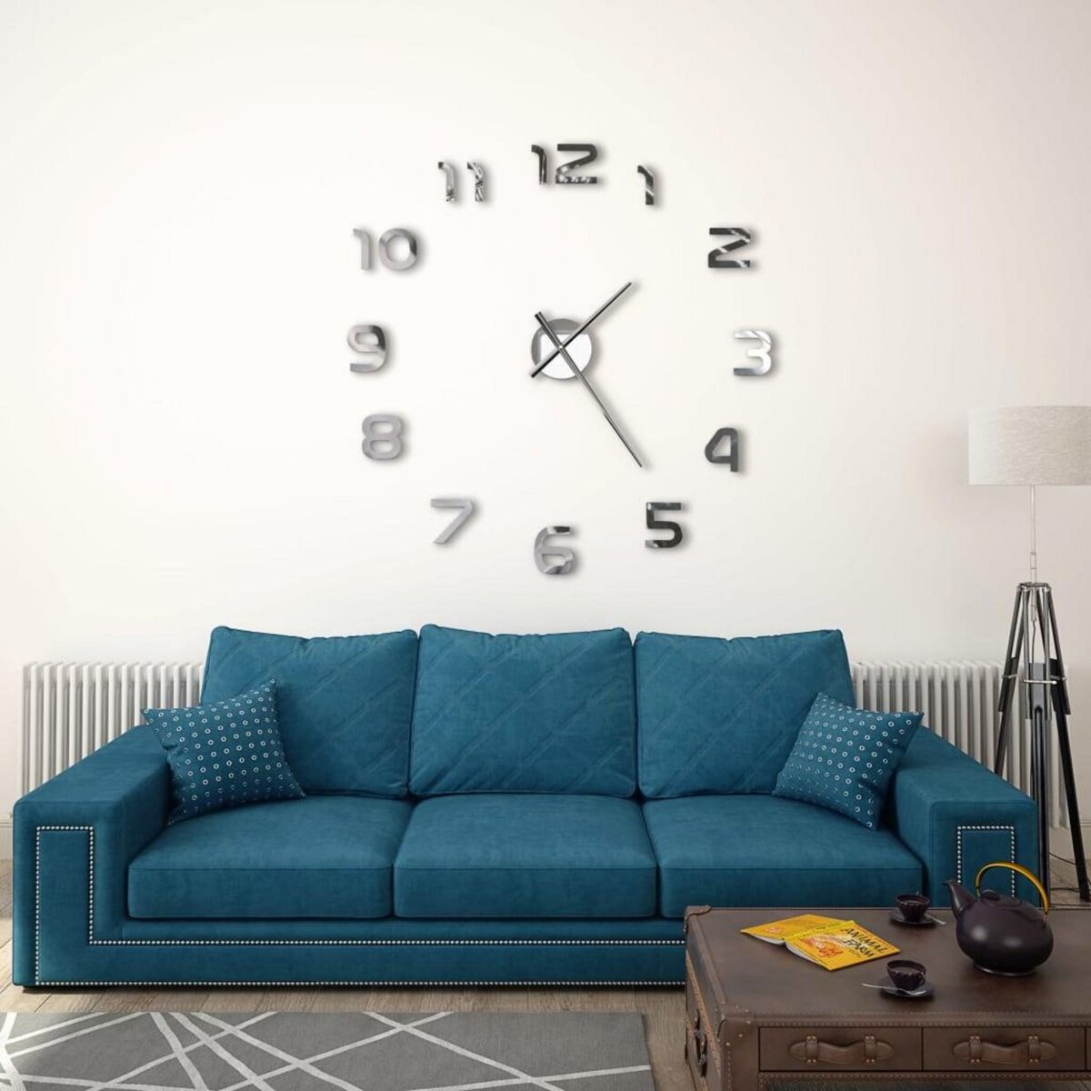 VIDAXL Horloge murale 3D Design moderne 100 cm XXL Argente