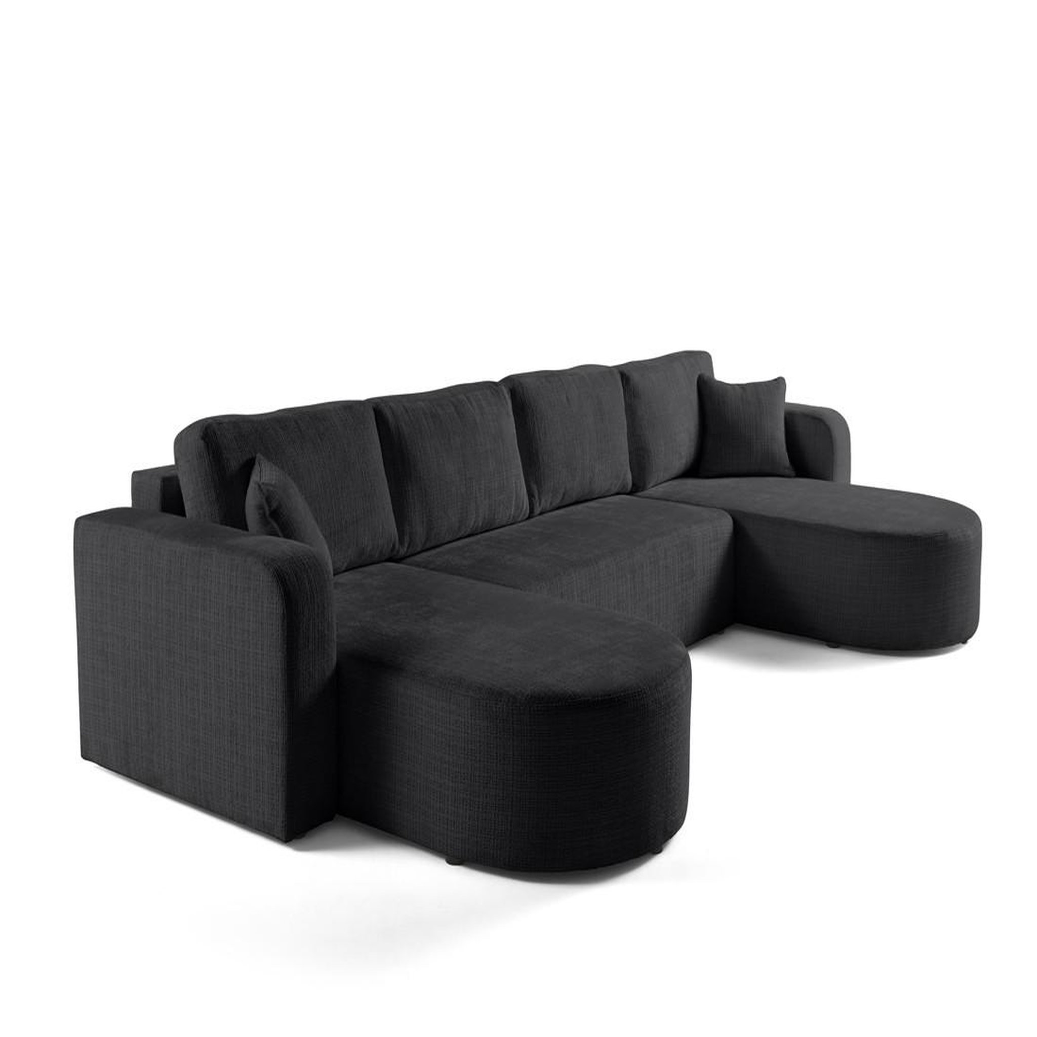 Voir la diapositive 2 : BEST MOBILIER Miro - canapé panoramique en u 7 places - convertible avec coffre - en velours texturé