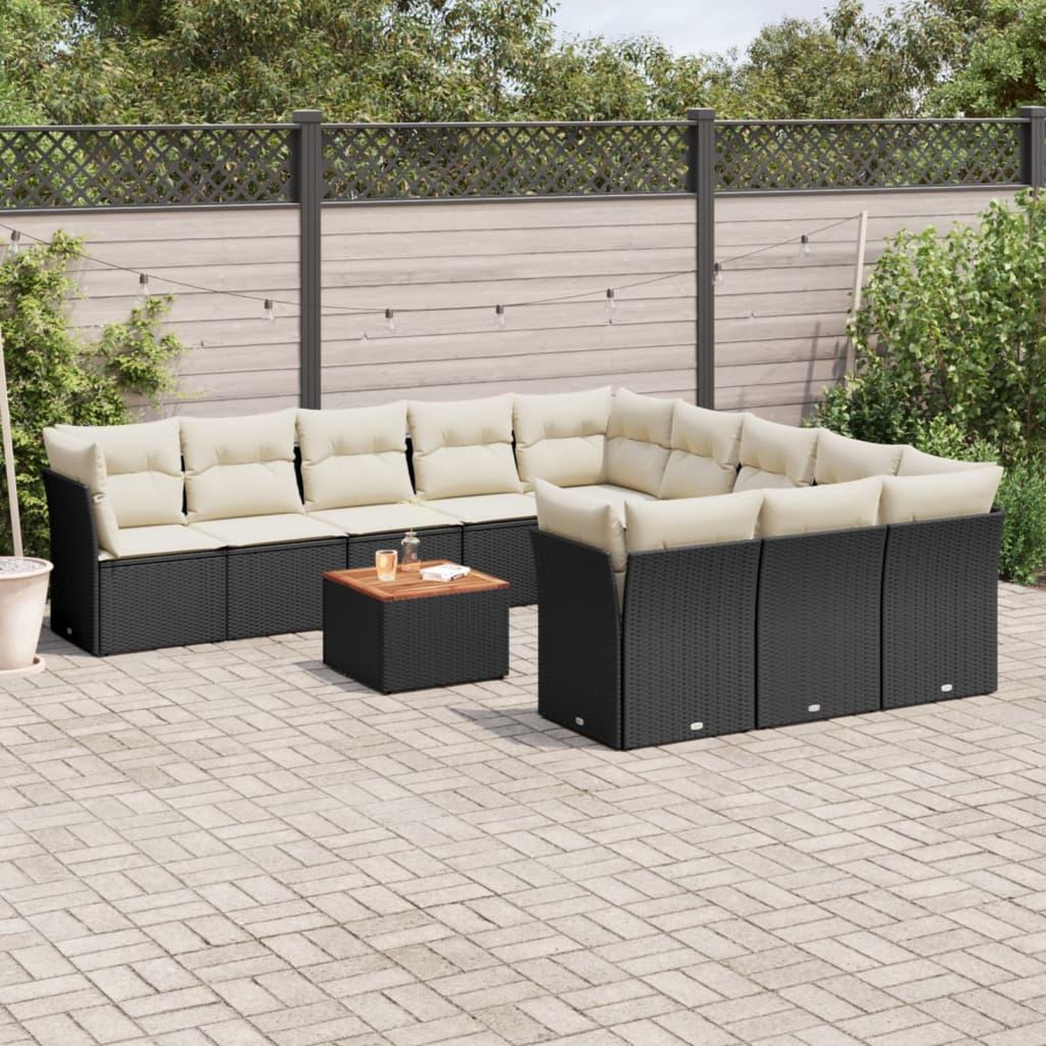 VIDAXL Salon de jardin 12 pcs avec coussins noir resine tressee