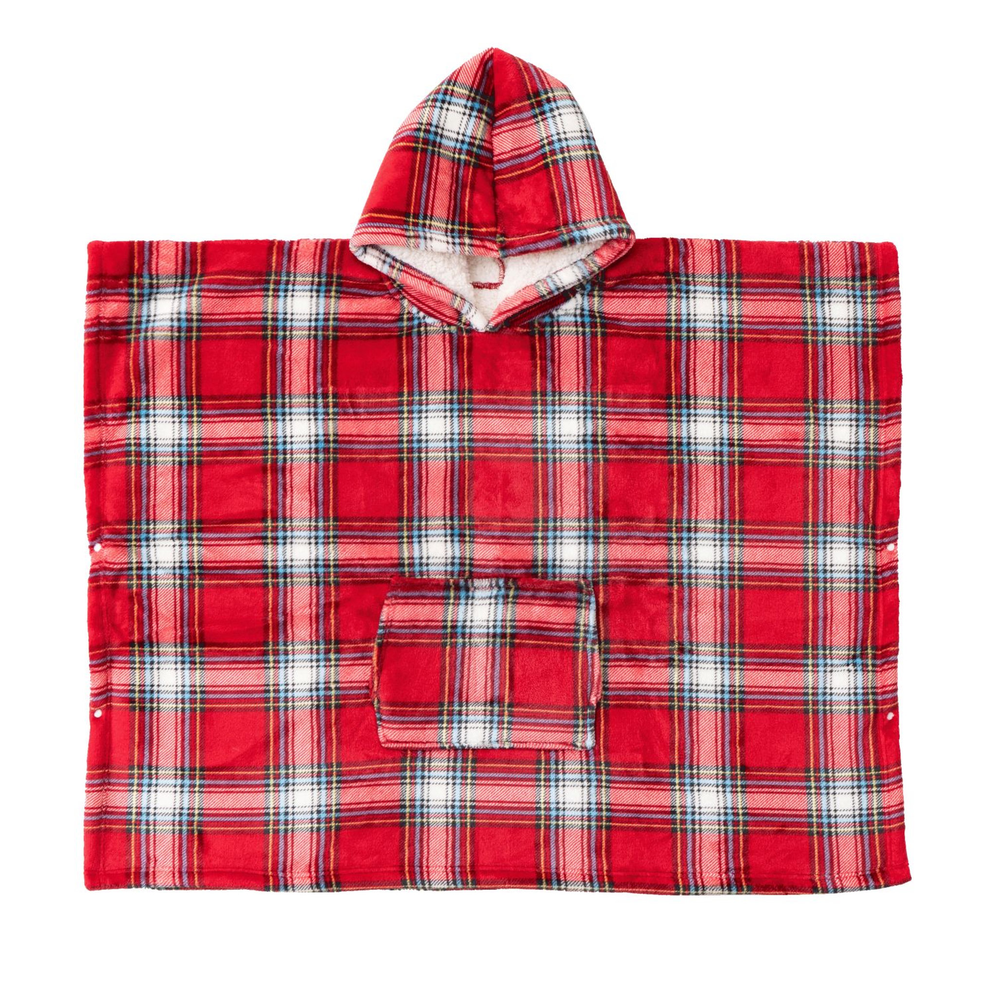 Voir la diapositive 1 : ACTUEL Poncho adulte double face flanelle/sherpa imprimé carreaux 
