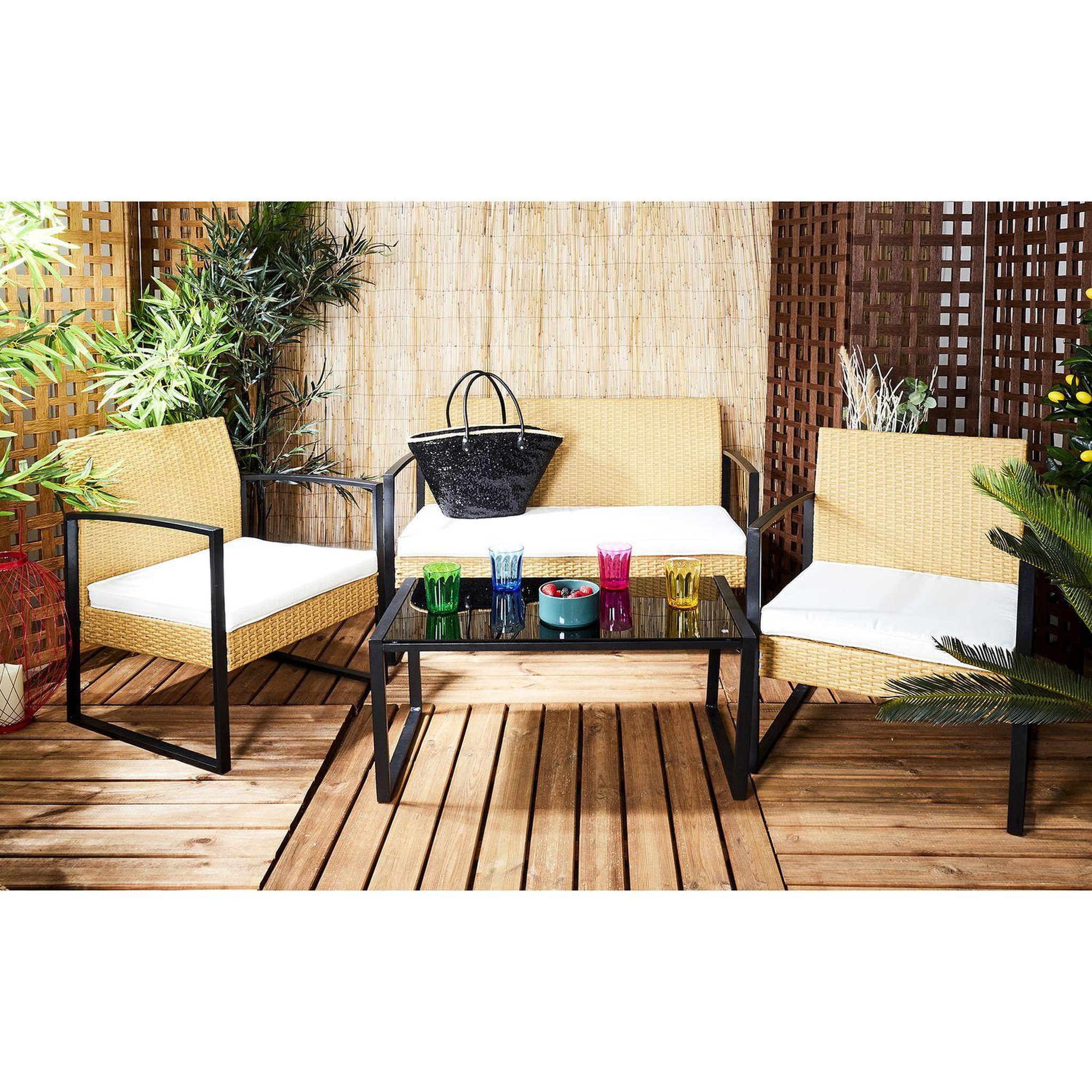 Voir la diapositive 3 : TOILINUX Salon de jardin alicante 4 places effet cannage - beige et noir