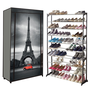 Voir la diapositive 1 : ID MARKET Étagère range chaussures 50 paires + housse imprimé Paris