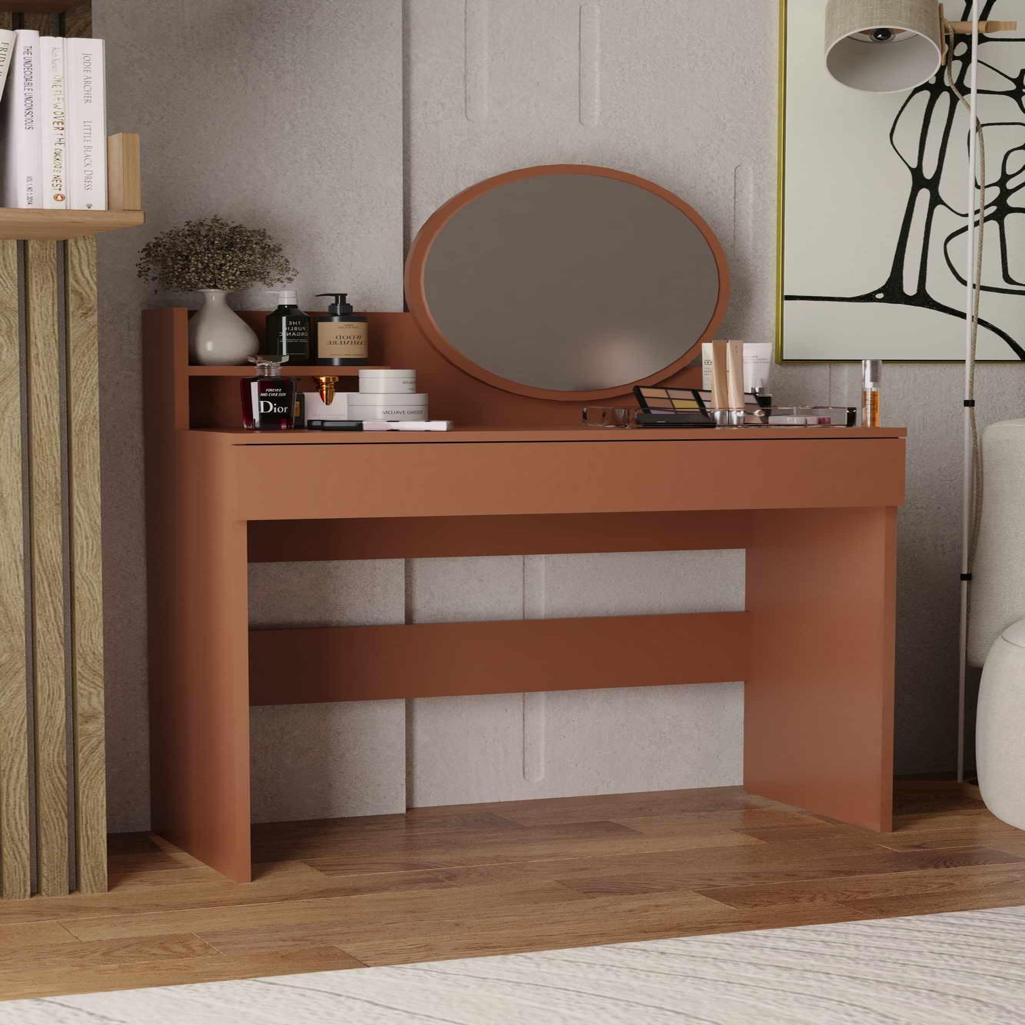 Voir la diapositive 4 : Habitat et Jardin Coiffeuse avec miroir en bois  harmony mini round  - 90 x 40 x 133 cm - terracotta
