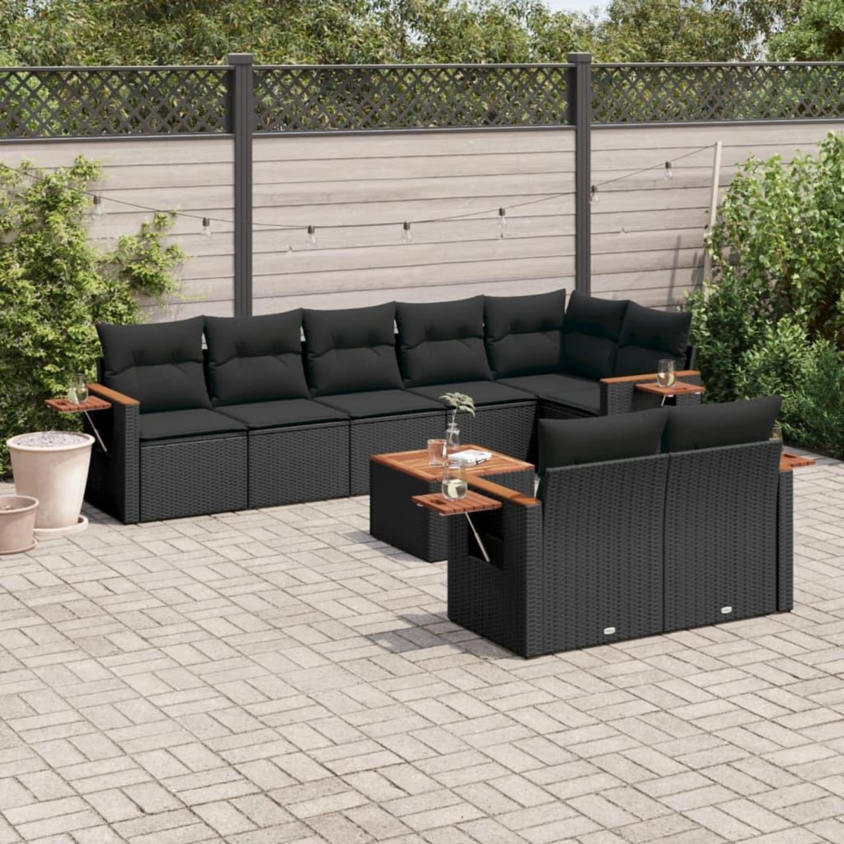 VIDAXL Salon de jardin 9 pcs avec coussins noir resine tressee